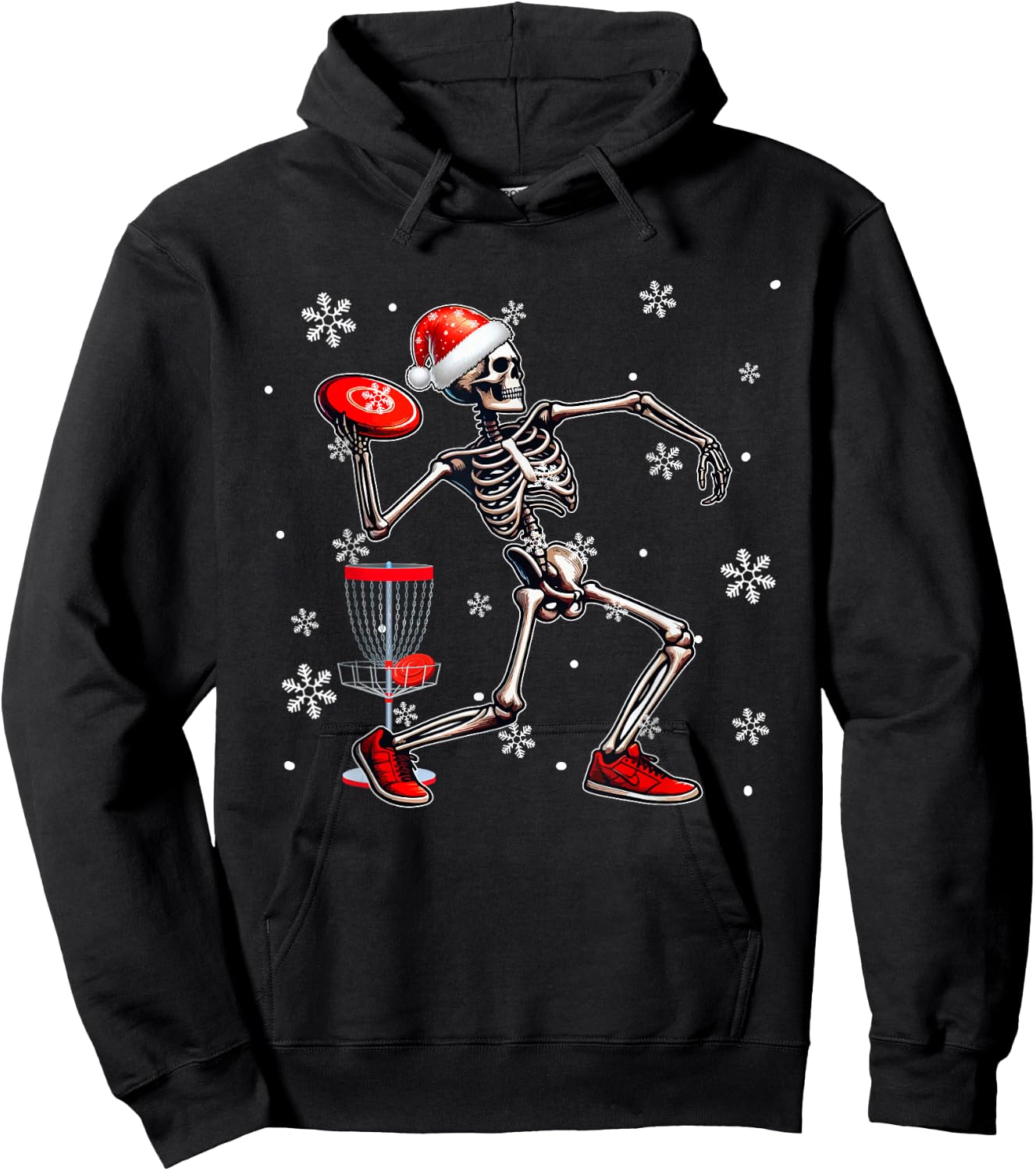 Santa Skeleton Playing Disc Golf Christmas Player Lover Kids Hoodie - Hoodie | Black