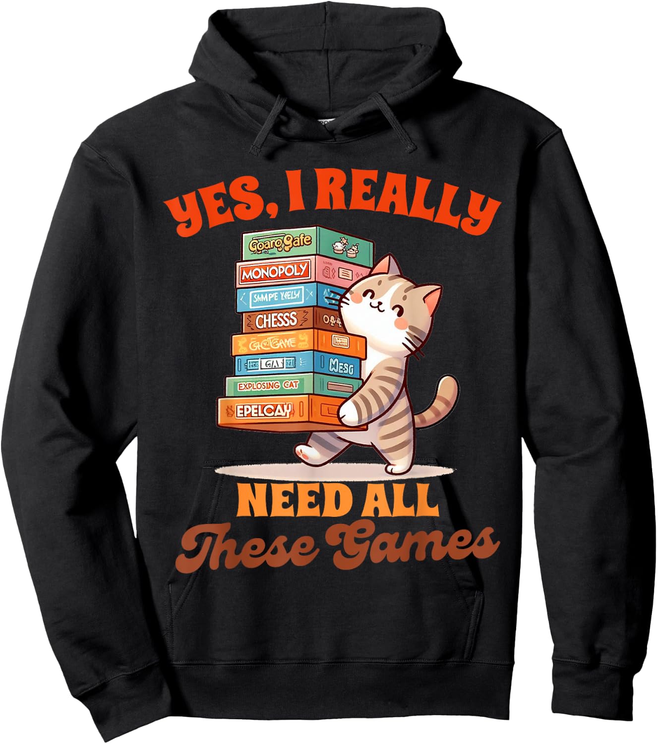 Board Game Gamer Funny Cat Yes I Really Need All These Games Hoodie - Hoodie | Black