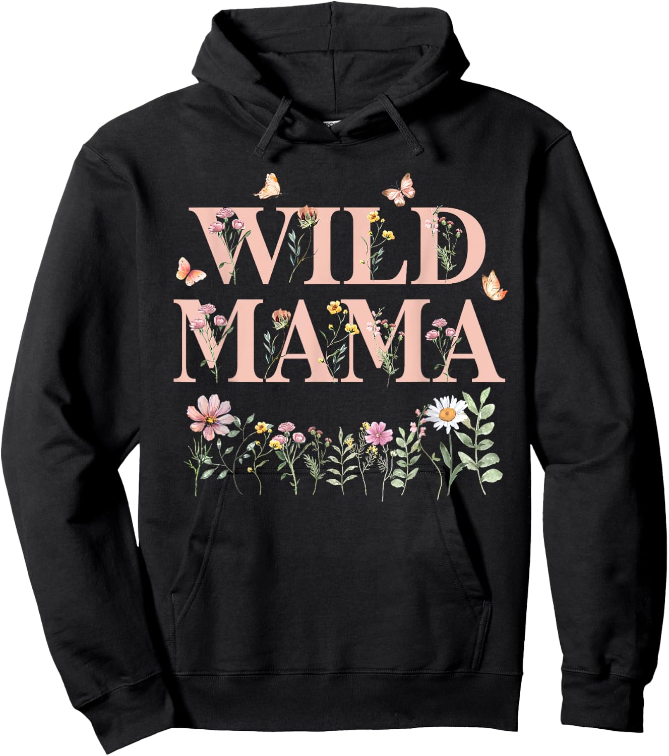Wild Mama Wildflower Watercolor Floral 1st Birthday Mom Hoodie - Hoodie | Black