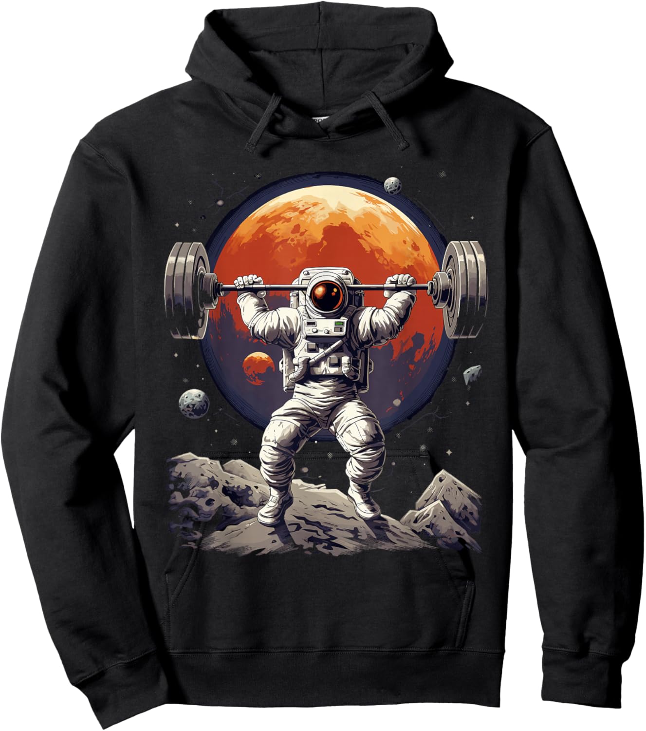 Funny Astronaut Space Weightlifting Fitness Gym Workout Men Hoodie - Hoodie | Black