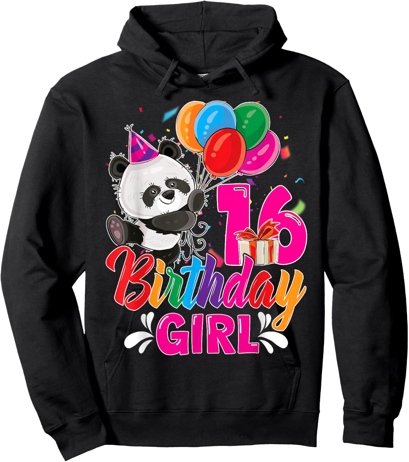 Birthday 16 Years Old Girl Panda Lovers 16th Bday Party Hoodie - Hoodie | Black