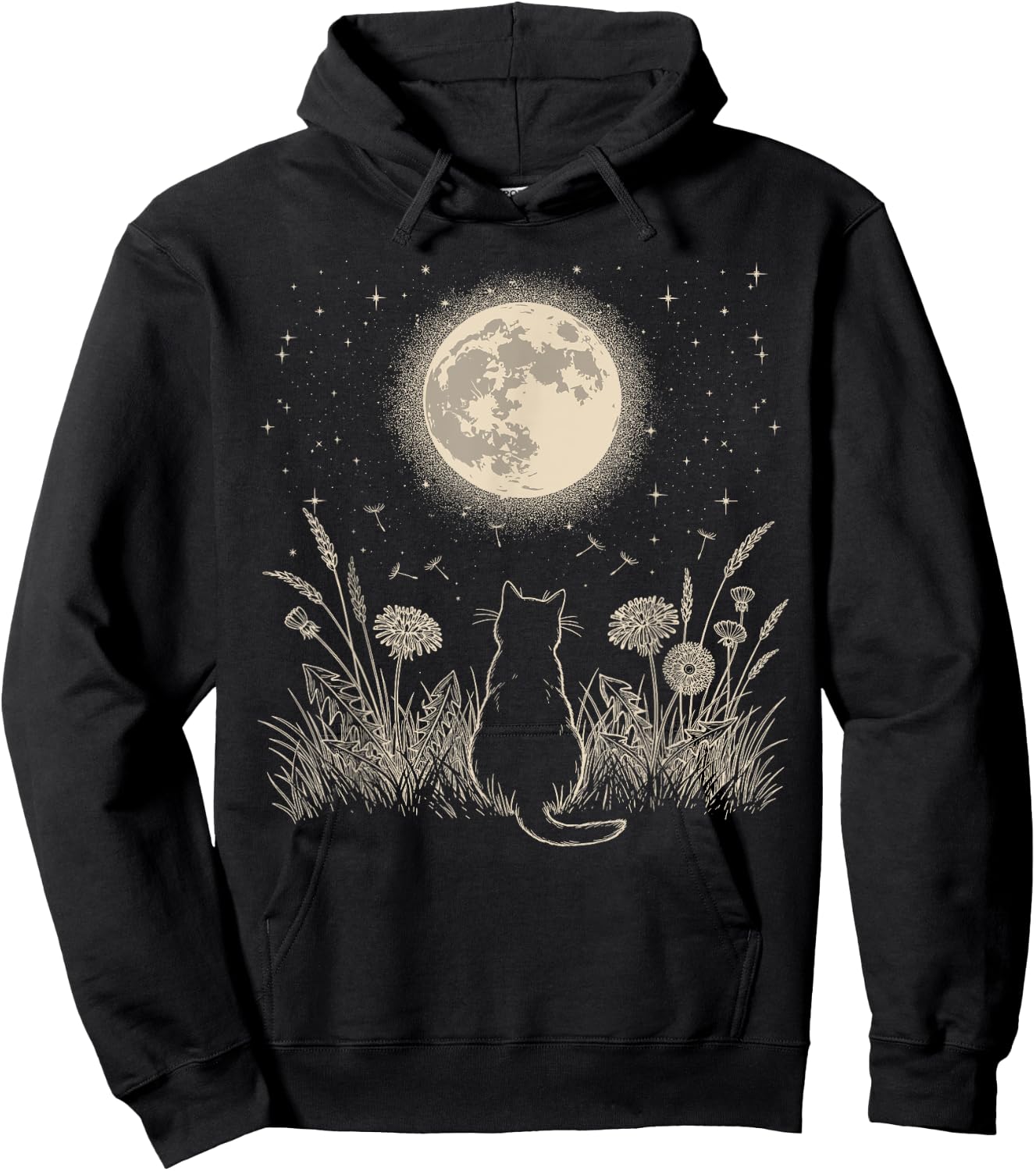 Black Cat Moon Floral Aesthetic Men Women Kitten Halloween Hoodie - Hoodie | Black