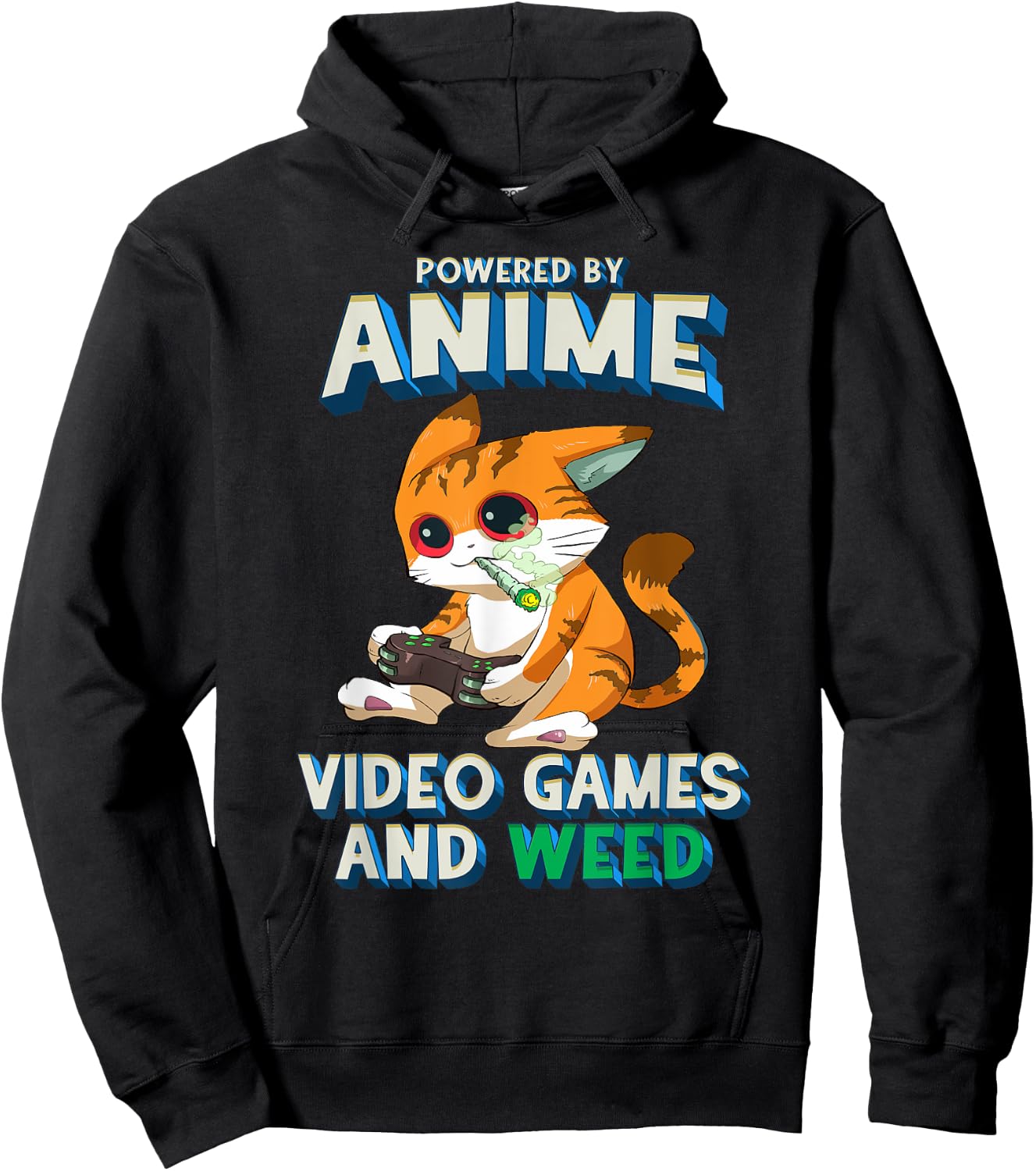 Powered By Anime Video Games Weed Kawaii Gamer Cat Cannabis Hoodie - Hoodie | Black