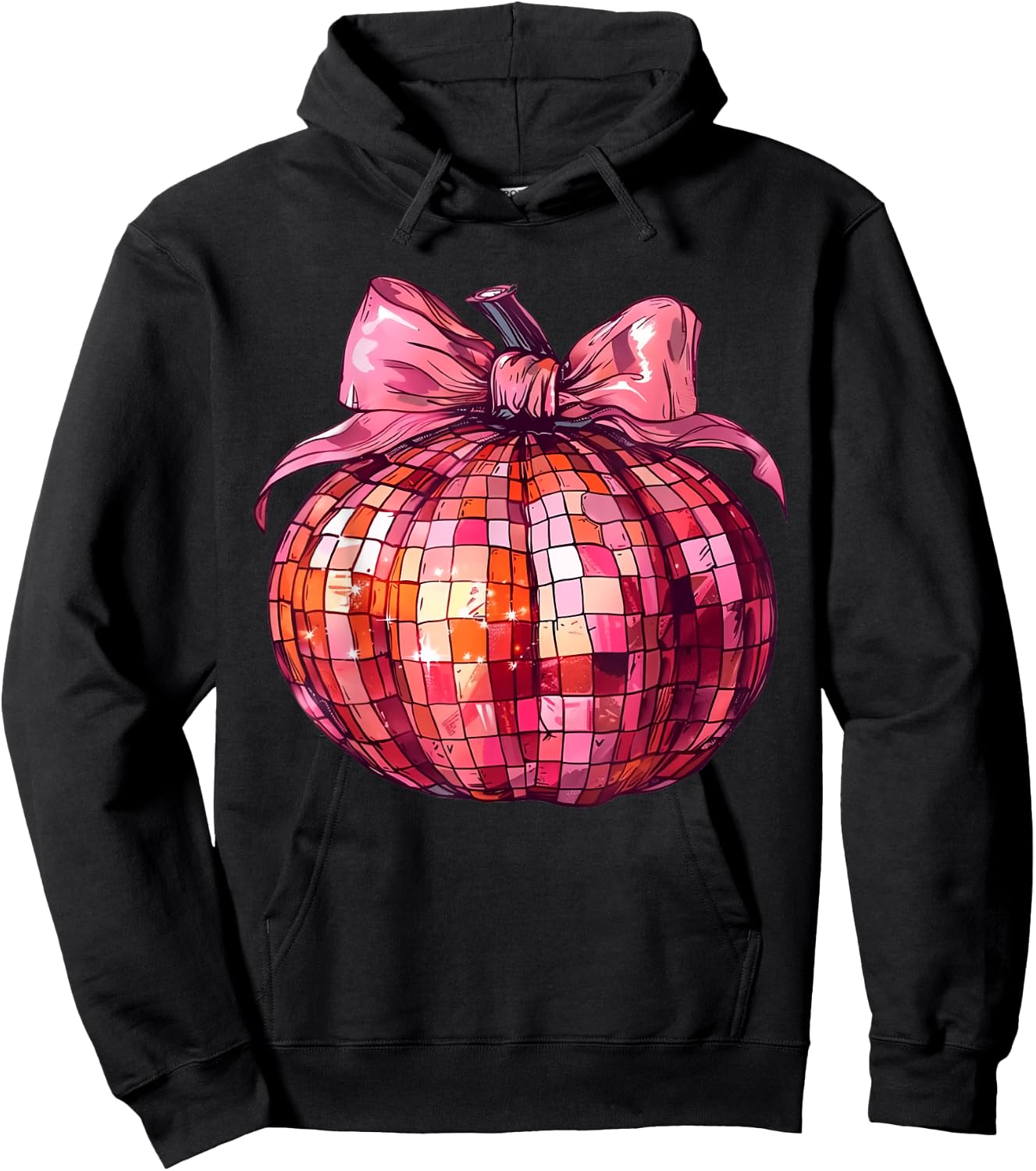 Retro Disco Ball Coquette Pink Pumpkin Hoodie - Hoodie | Black
