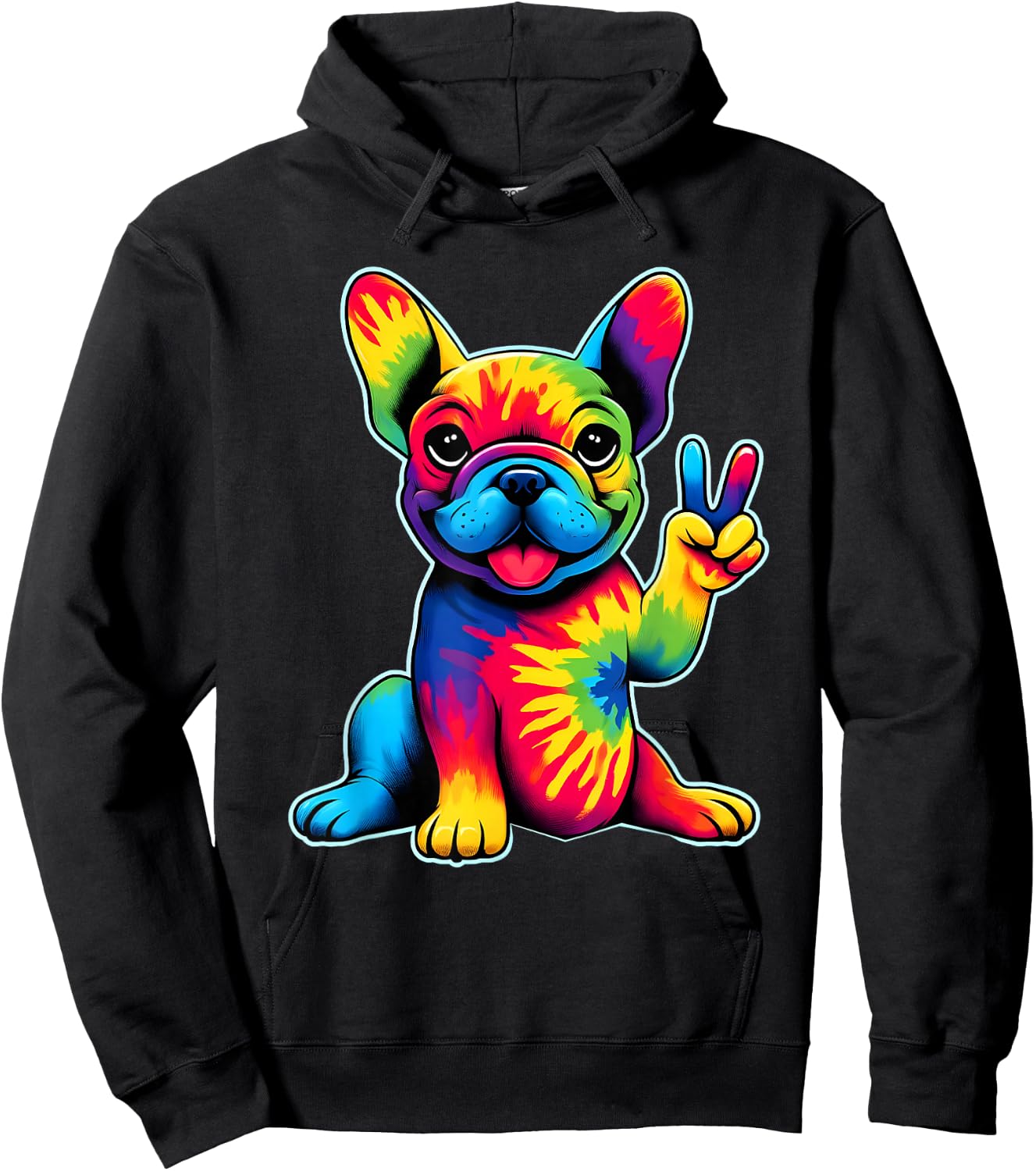 French Bulldog Tie Dye Frenchie Dog Lovers Peace Sign Hippie Hoodie - Hoodie | Black