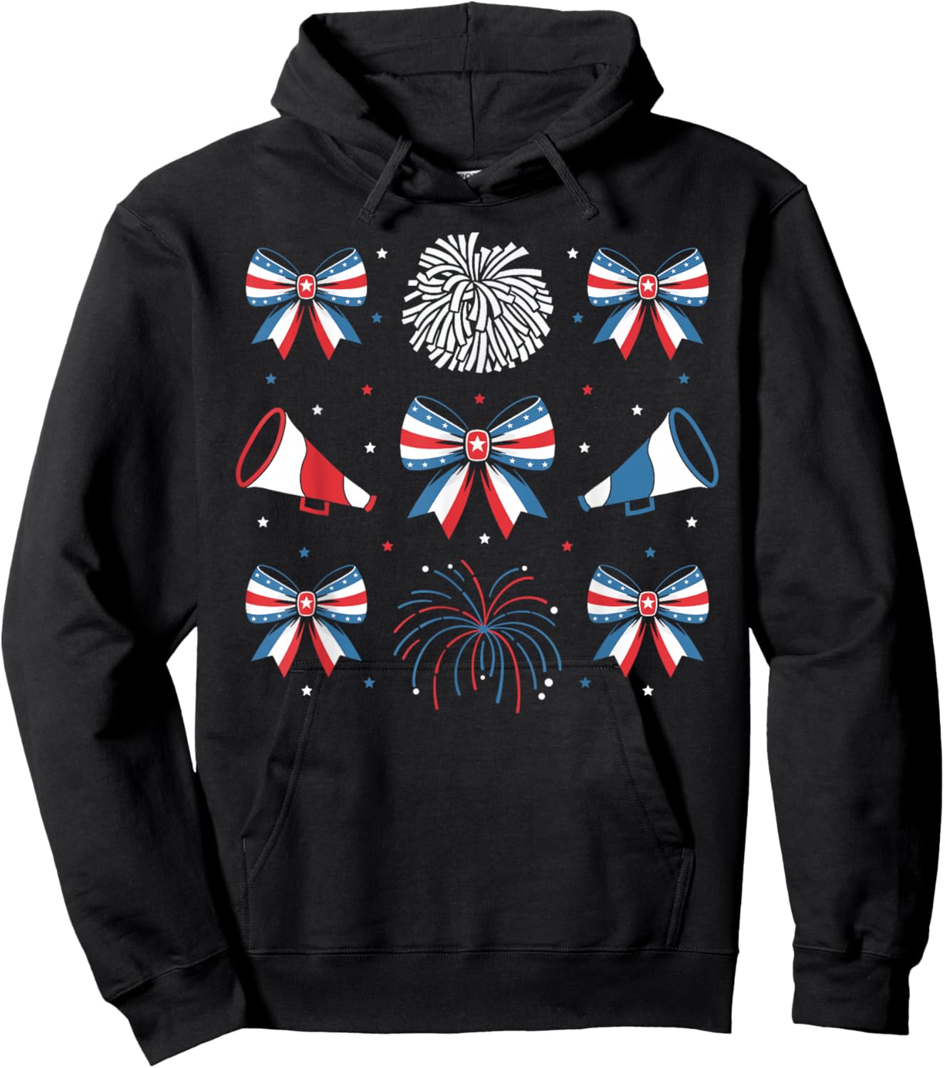 Cheerleader Patriotic Pom Pom Cheer Firework USA 4th of July Hoodie - Hoodie | Black