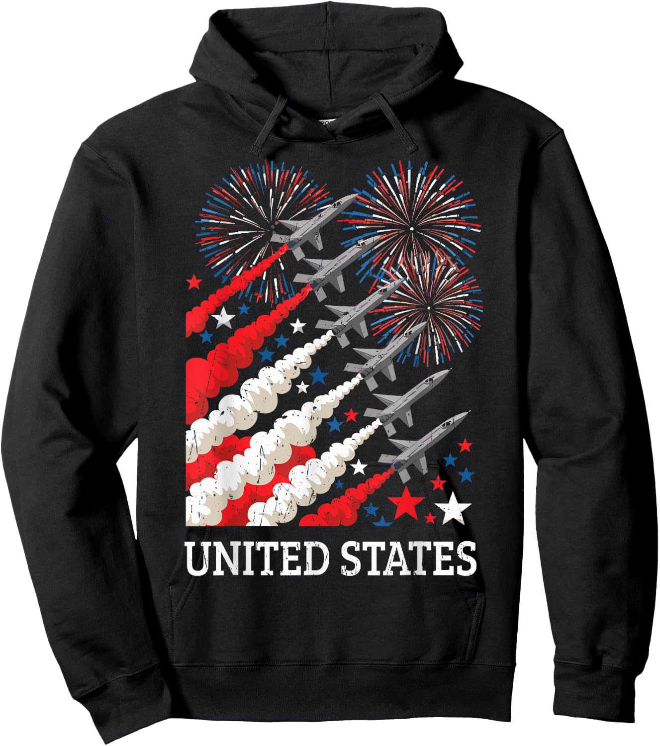 Fighter Jet Airplane American Flag 4th of July Patriotic Hoodie - Hoodie | Black
