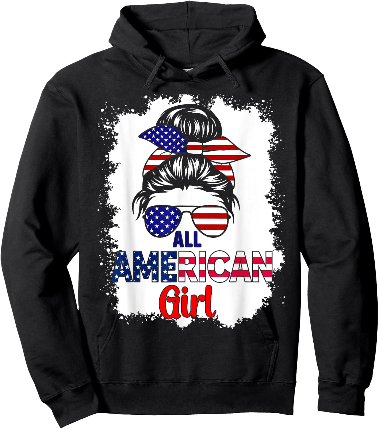 Messy Bun Patriotic All American Girl 4th Of July Hoodie - Hoodie | Black
