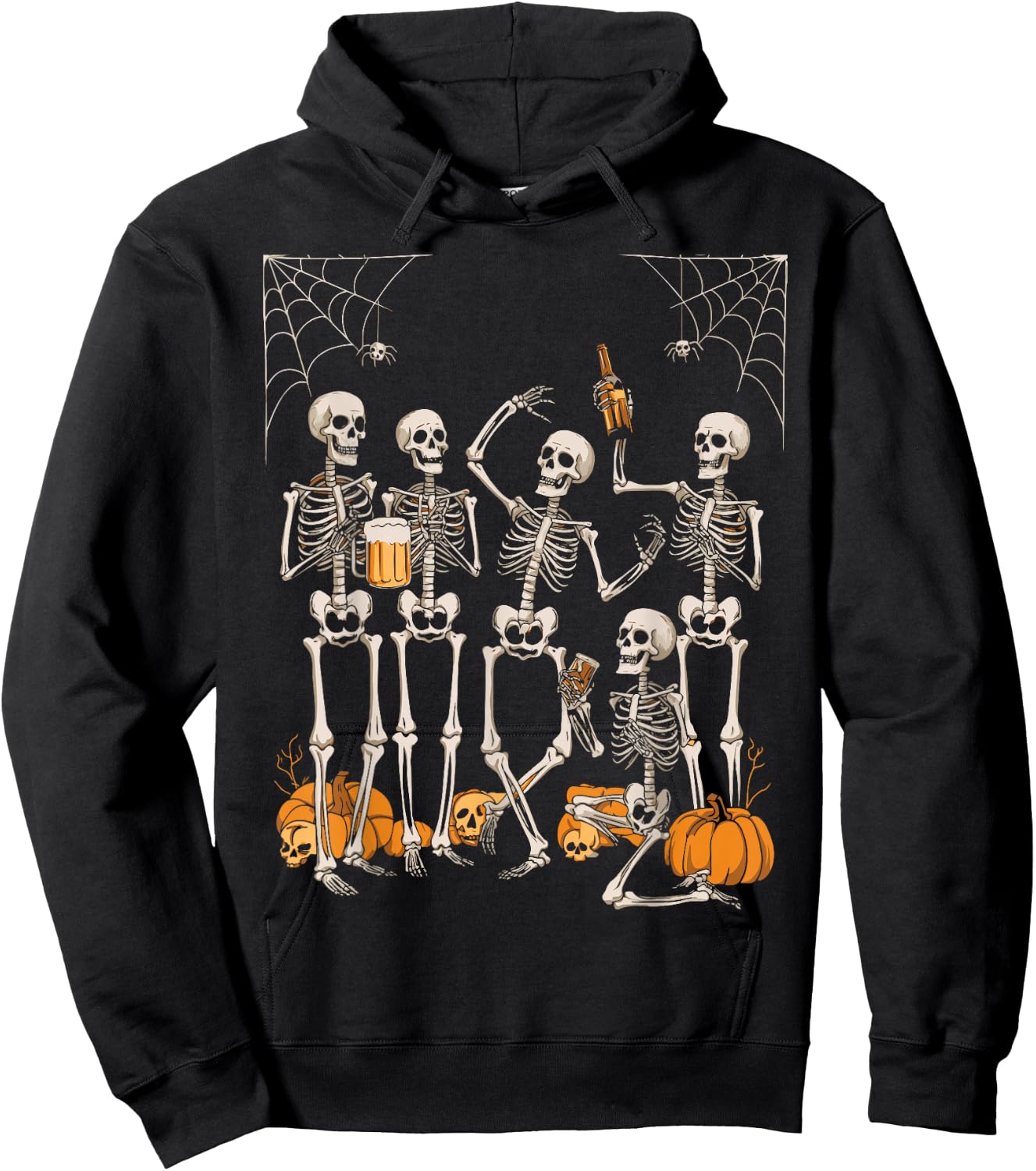 Scary Skeleton Party Halloween Costume 2024 Drinking Beer Hoodie - Hoodie | Black