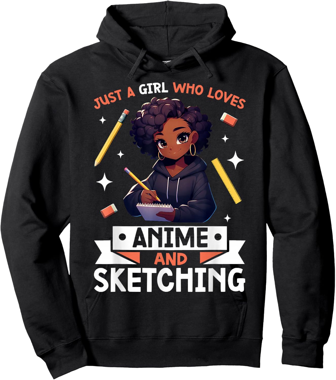 Just A Girl Who Loves Anime And Sketching Afro Anime Merch Hoodie - Hoodie | Black