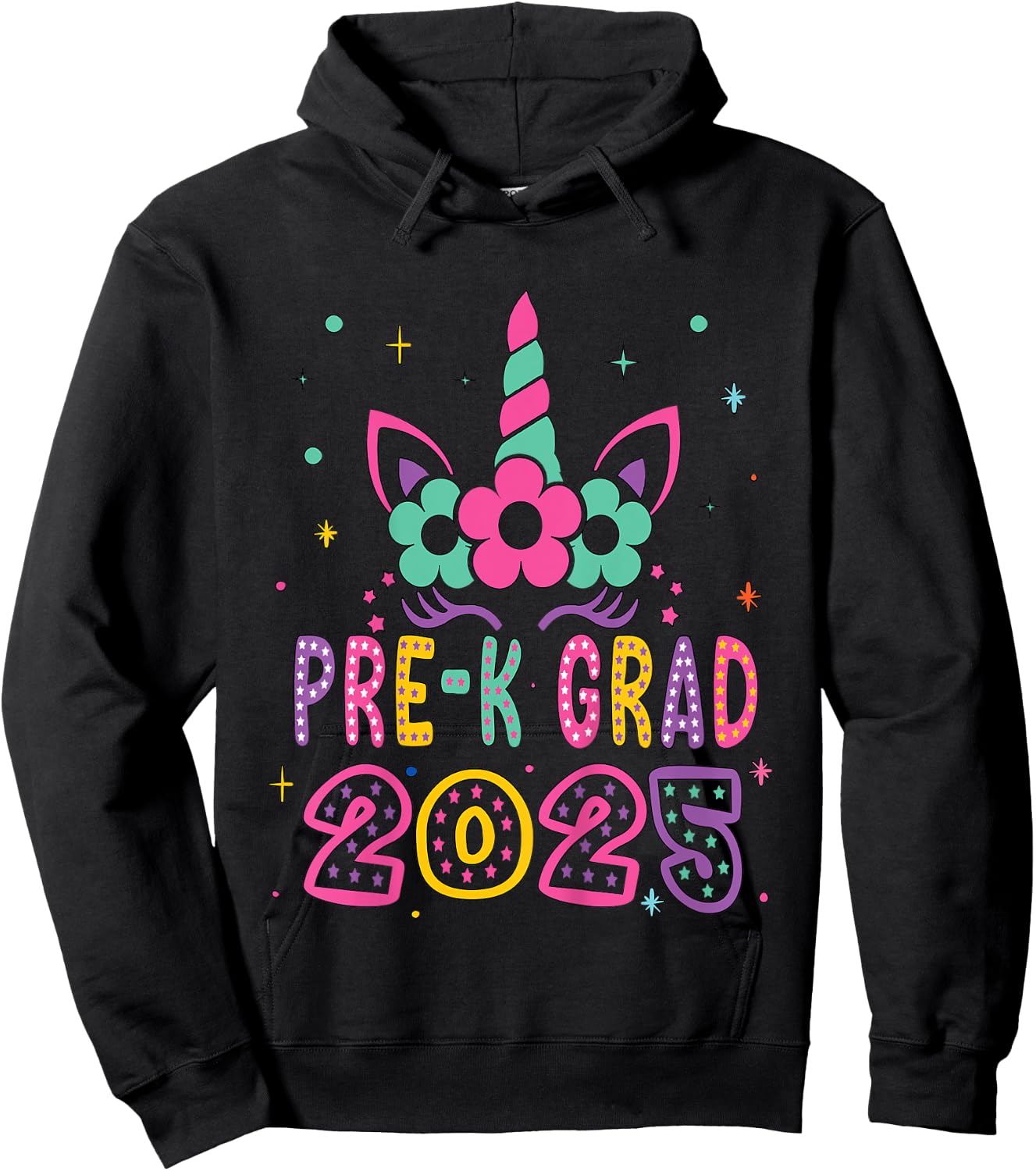 Kids Pre-K Grad Preschool Graduation 2025 Unicorn Toddler Girl Hoodie - Hoodie | Black