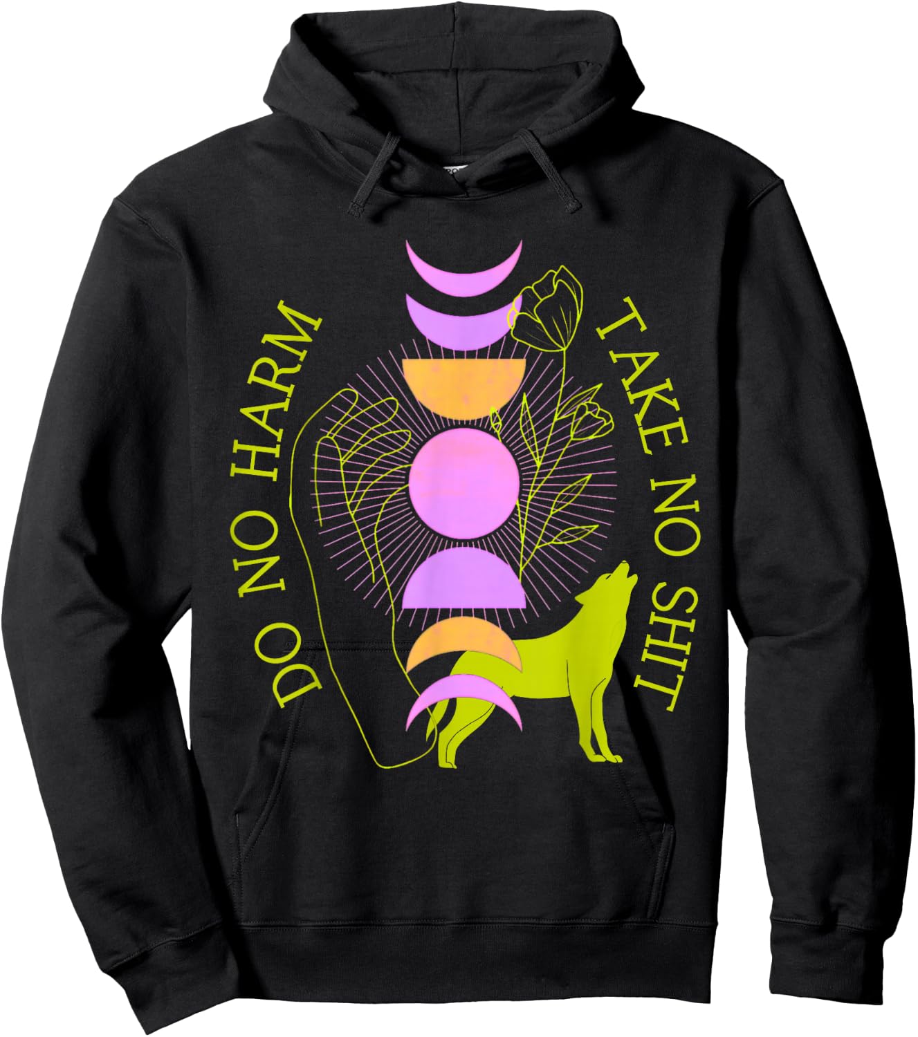 Do No Harm Take No Shit Mystical Moon Phase Wolf Rose Witchy Hoodie - Hoodie | Black