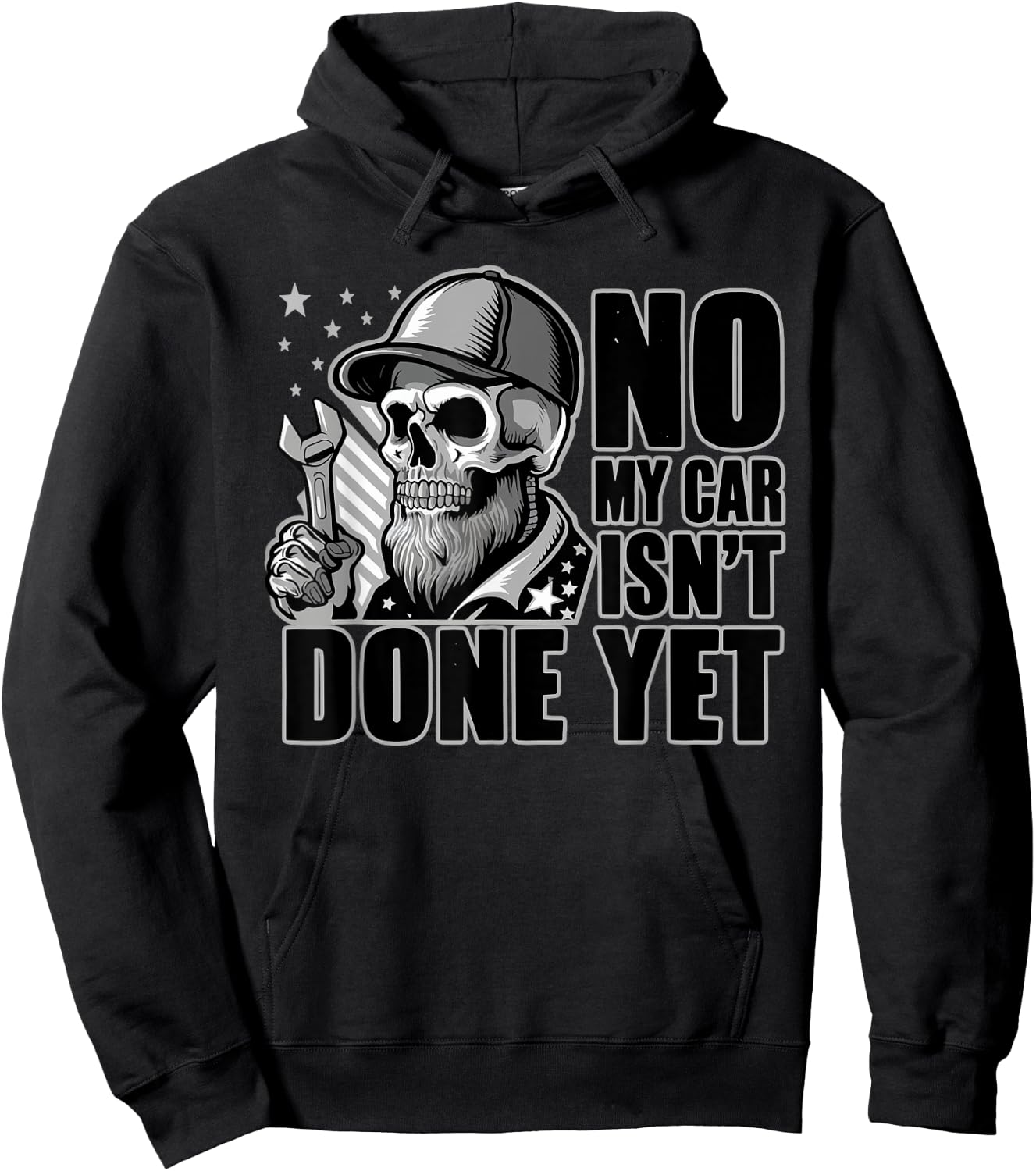 No My Car Isn't Done Yet Funny Skull Mechanic Quote Skeleton Hoodie - Hoodie | Black