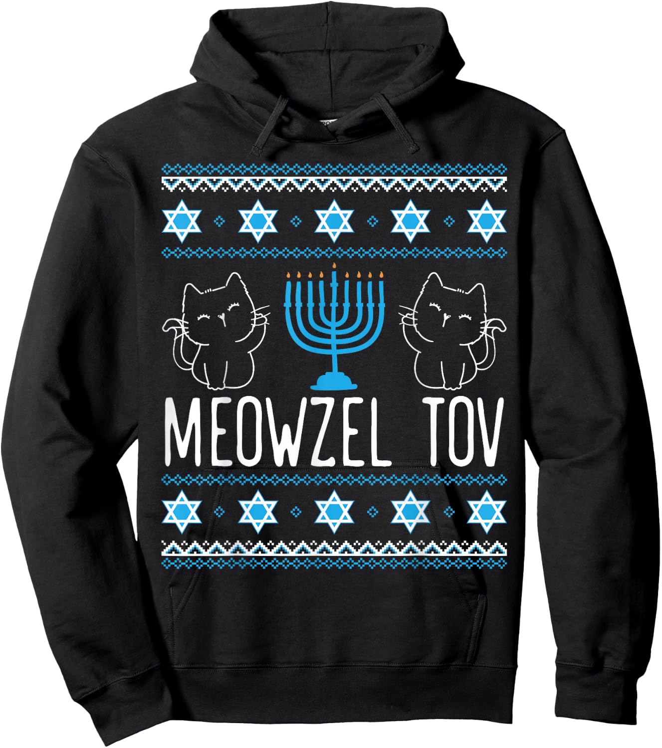 Meowzel Tov Menoarah Hanukkah Cat Lover Jewish Kitty Hoodie - Hoodie | Black