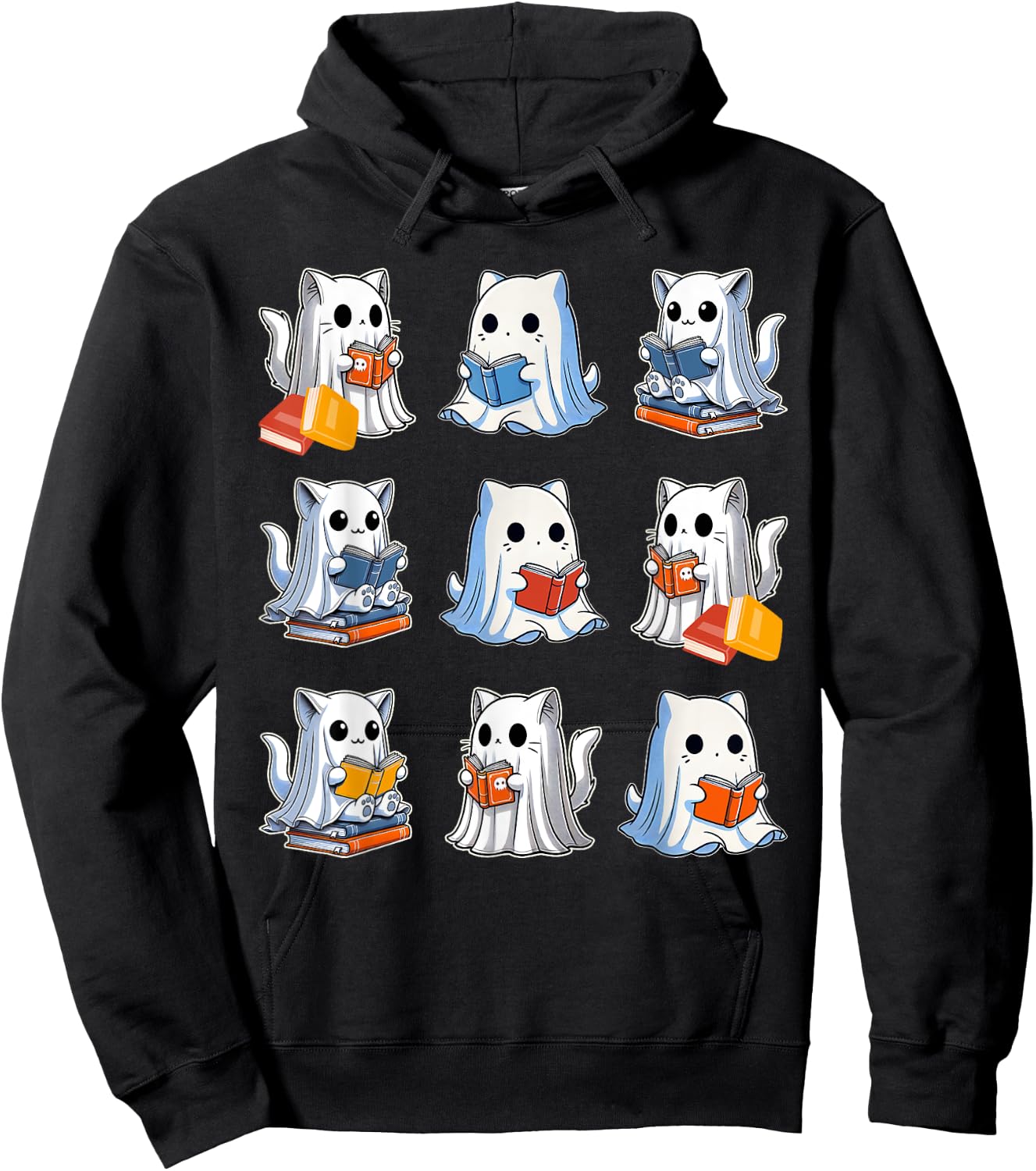 Funny Cats Reading Halloween Cute Cats Ghosts Reading Books Hoodie - Hoodie | Black