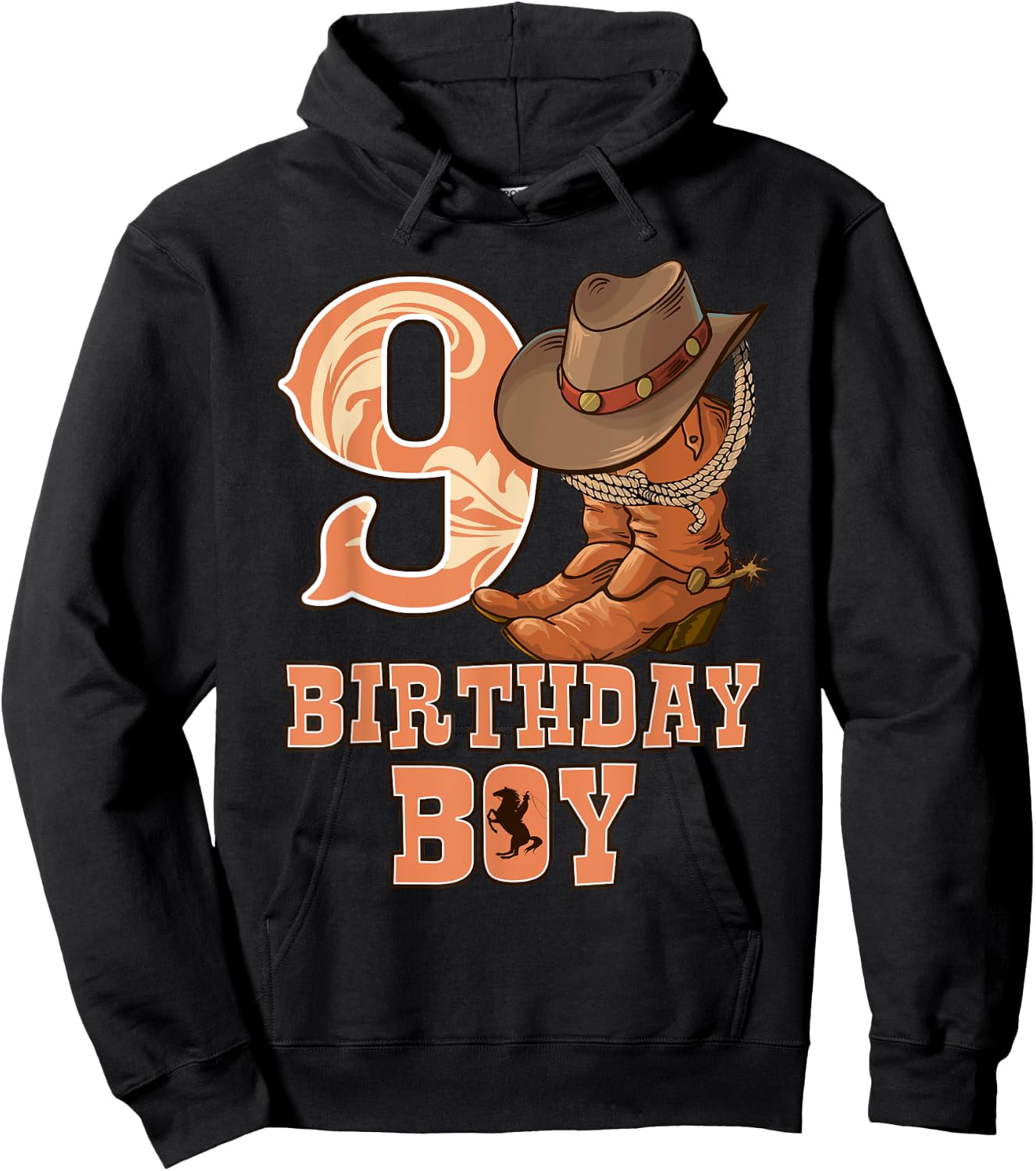 Western 9th Birthday Cowboy 9 Year Old Boy Rodeo Bday Hoodie - Hoodie | Black
