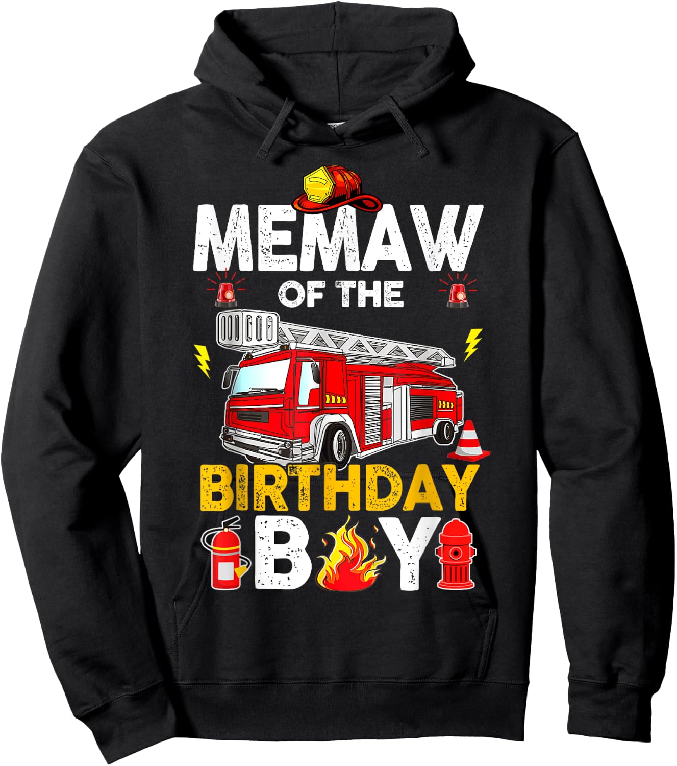 Memaw Of The Birthday Boy Fire Truck Firefighter Party Hoodie - Hoodie | Black