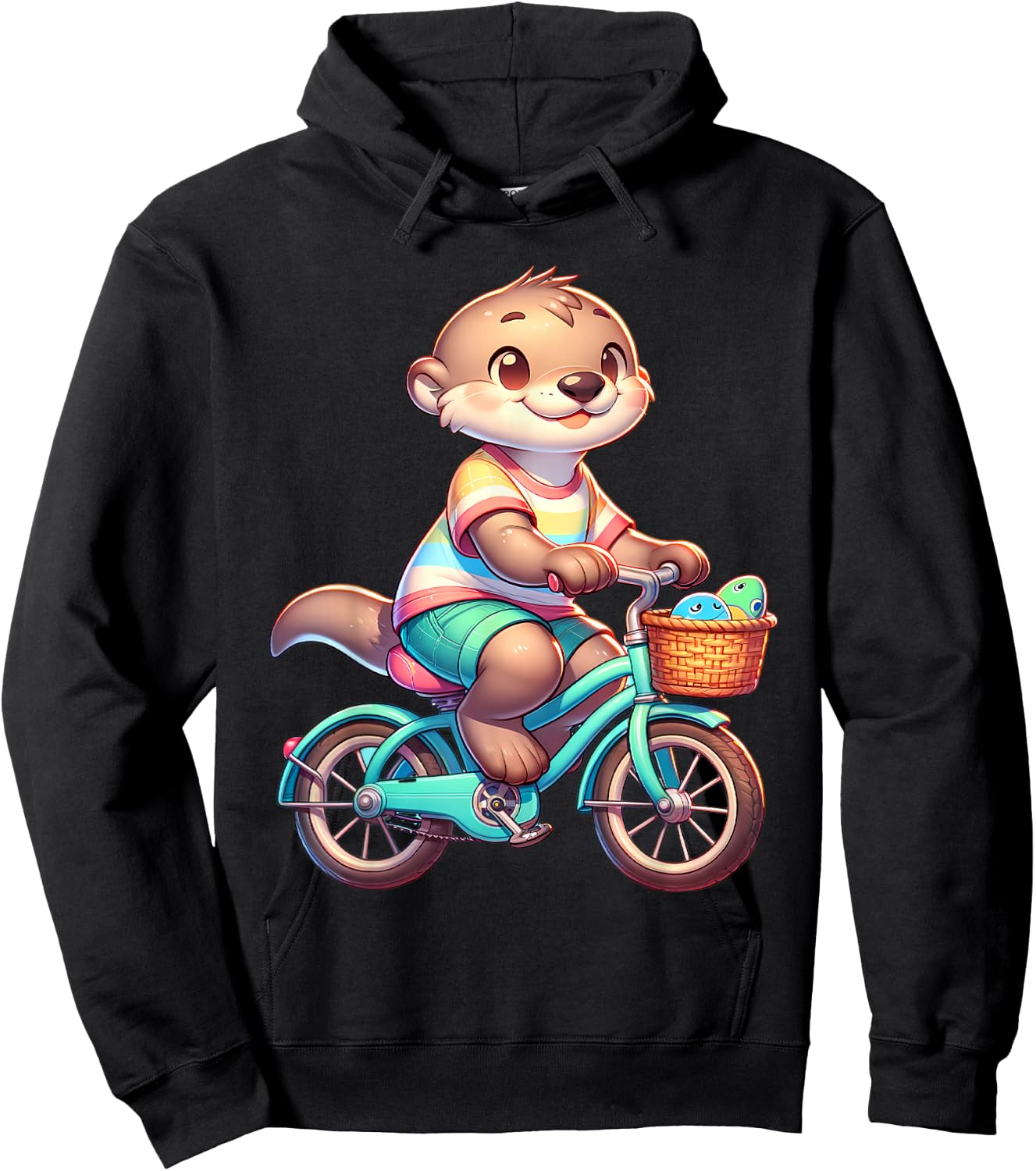 Cute Otter on Bicycle Cycling Animal Men Women Kids Hoodie - Hoodie | Black