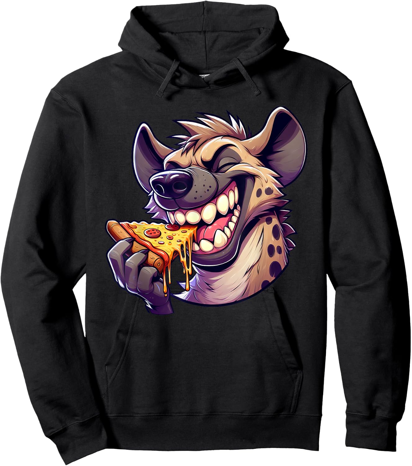 Cool Hyena Pizza Lover Cartoon Hyena Hoodie - Hoodie | Black