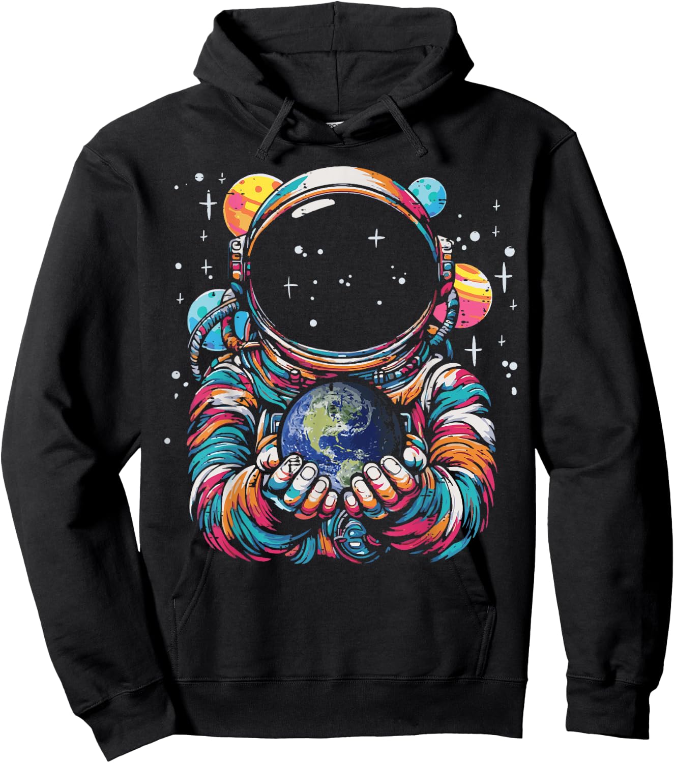 Astronaut Holding Earth Planet Space Galaxy Men Women Kids Hoodie - Hoodie | Black