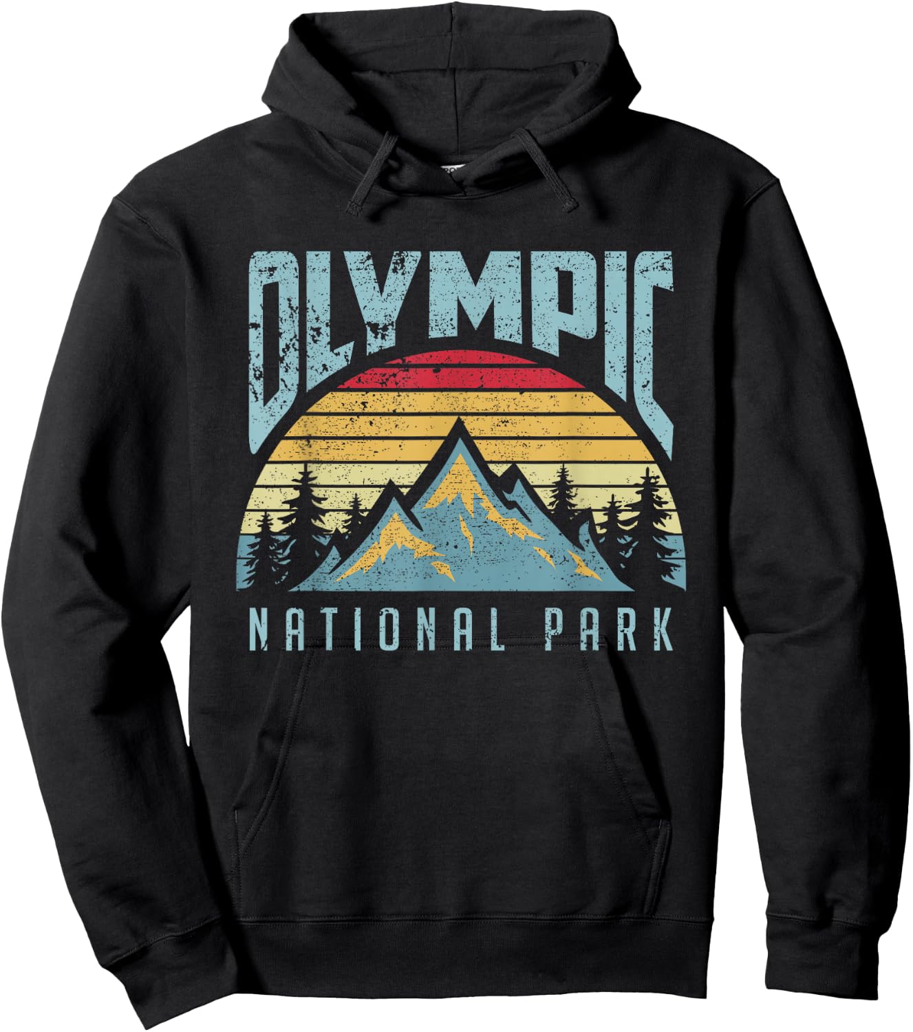 Olympic National Park Washington USA Mountains Retro T Shirt Hoodie - Hoodie | Black