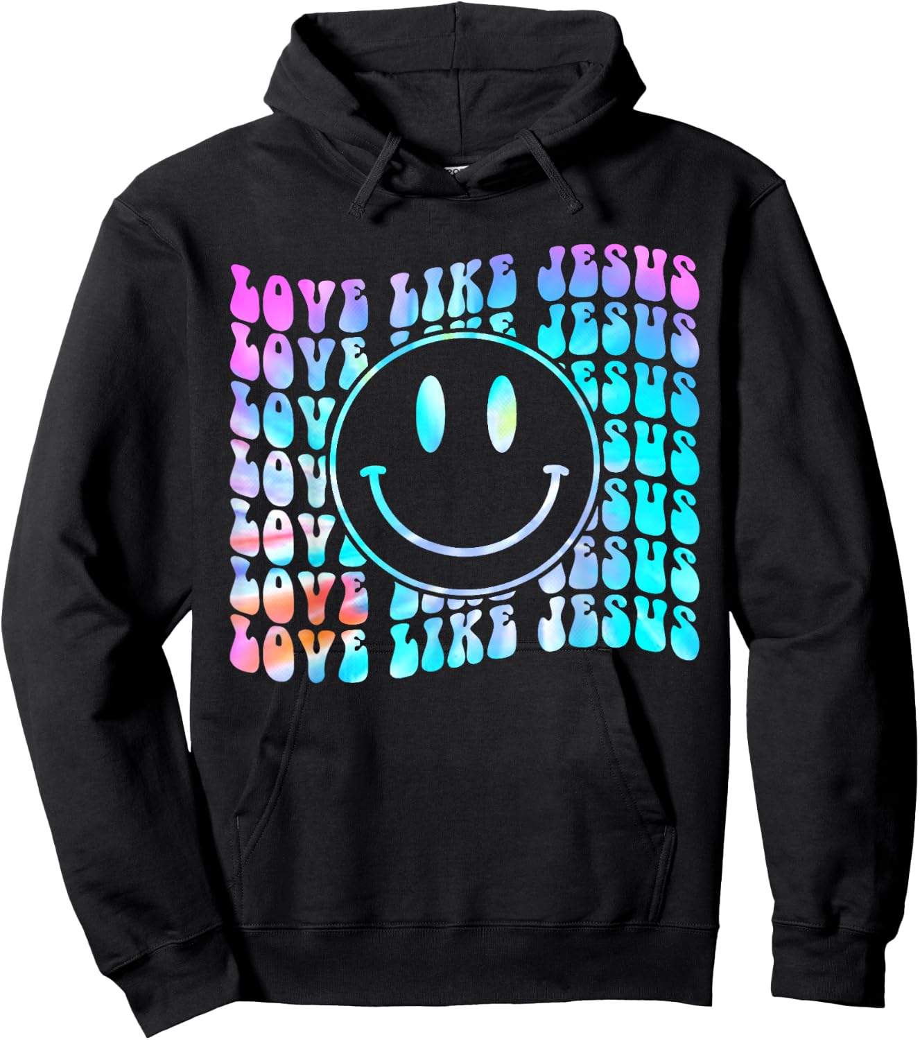 Tie Dye Retro Love Like Jesus Shirt Happy Face Aesthetic Hoodie - Hoodie | Black