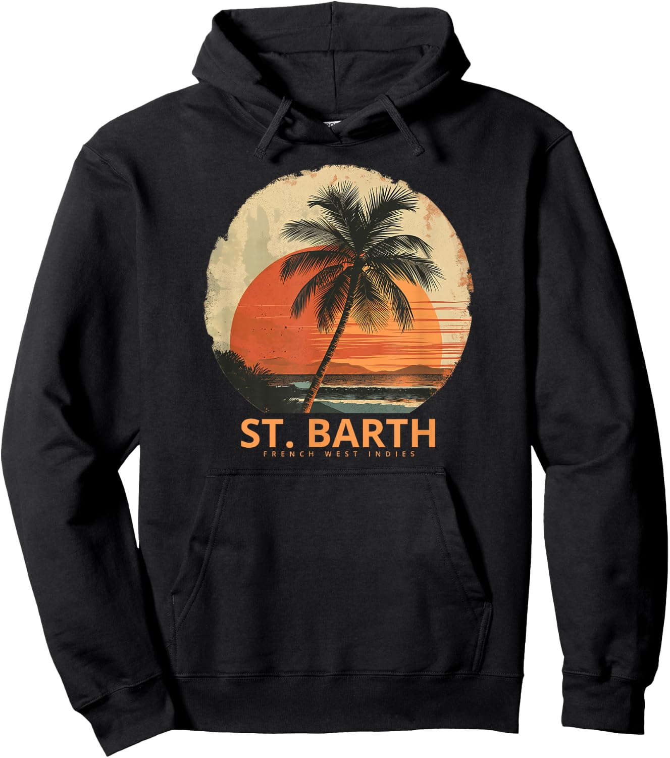 St Barts Caribbean Vintage St. Barths Ocean Palm Trees Hoodie - Hoodie | Black