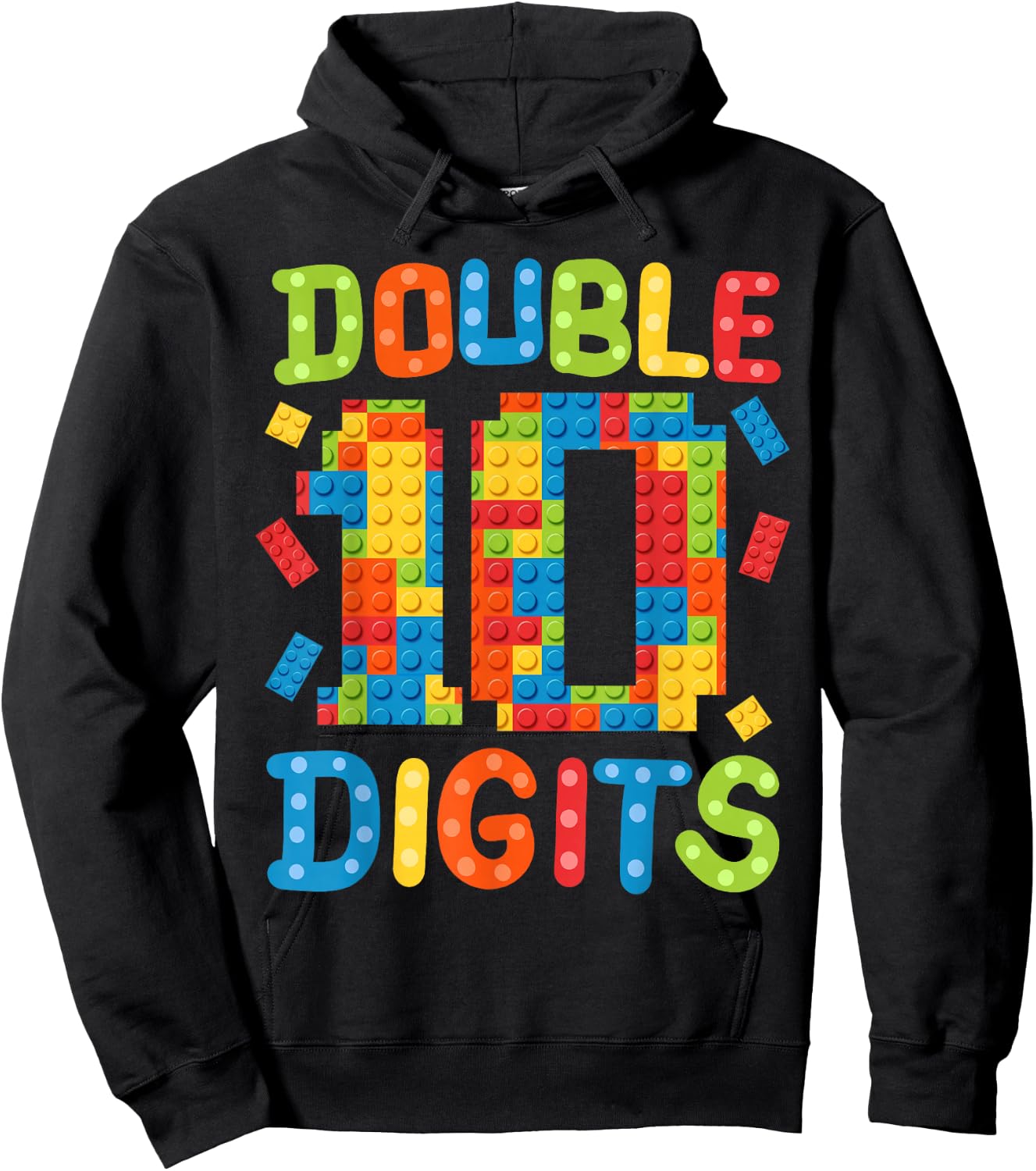 10th Birthday Double Digits Building Blocks 10 Years Old Kid Hoodie - Hoodie | Black