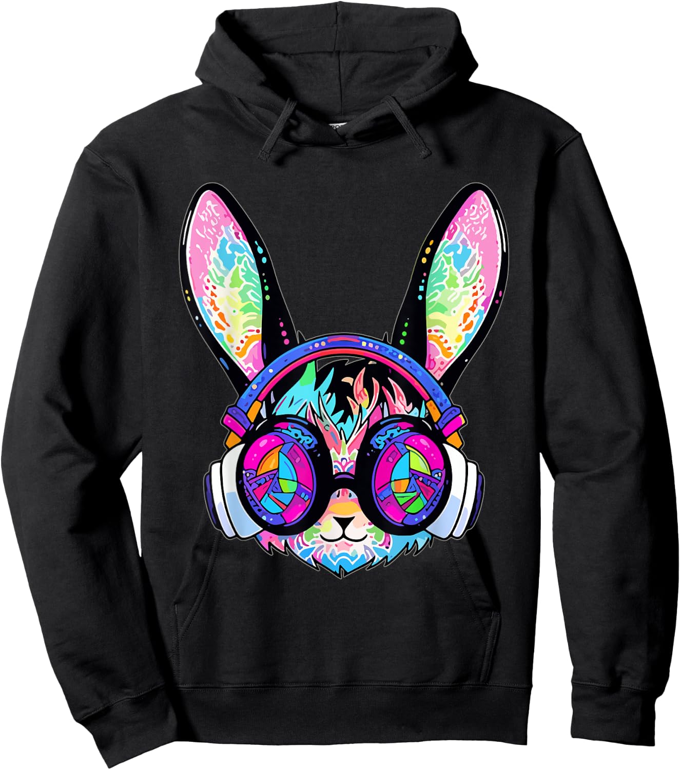 Psychedelic Festival DJ Rabbit Trippy EDM Party Hoodie - Hoodie | Black