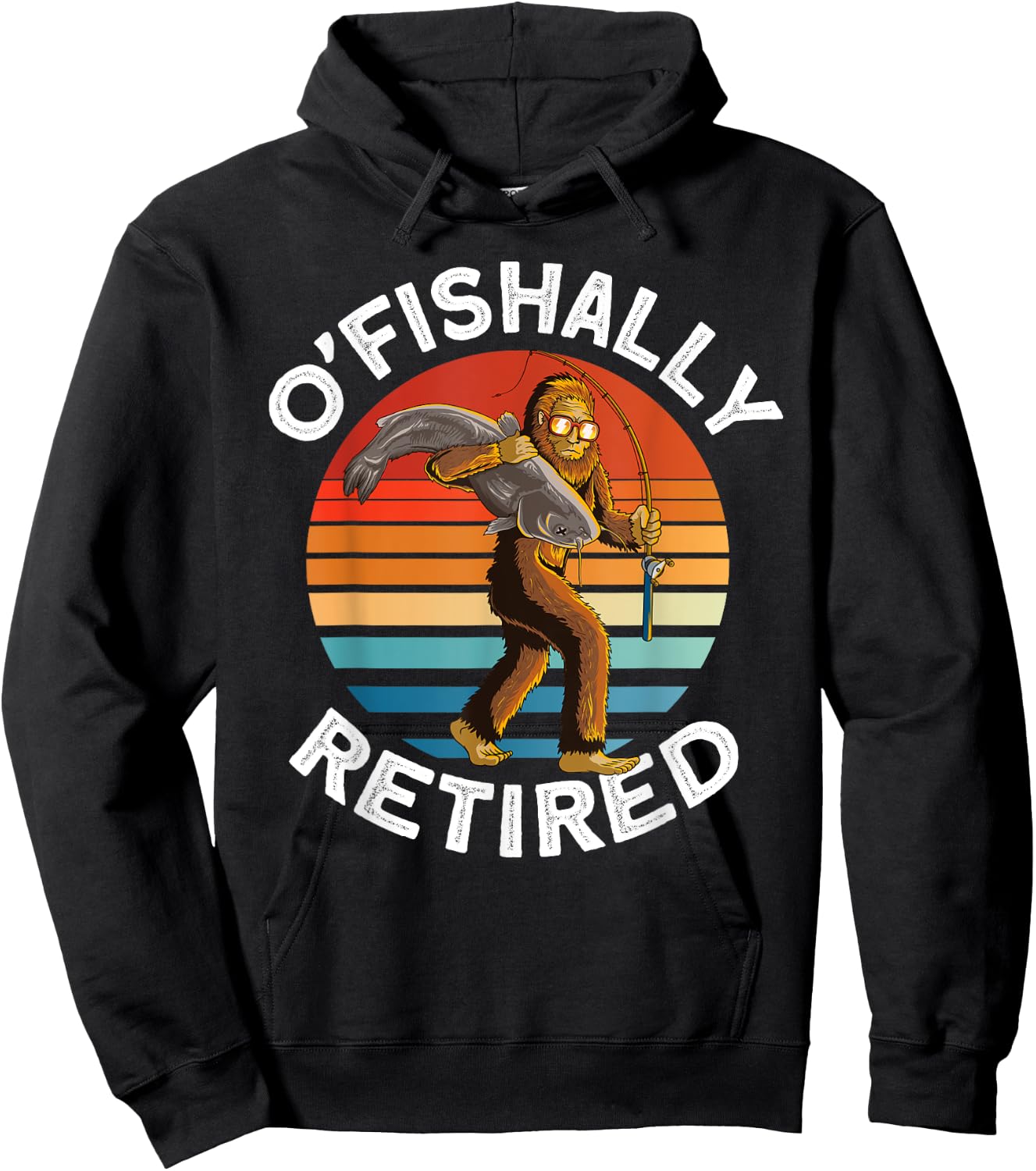 Ofishally Retired - Bigfoot fishing retro Retirement dad men Hoodie - Hoodie | Black