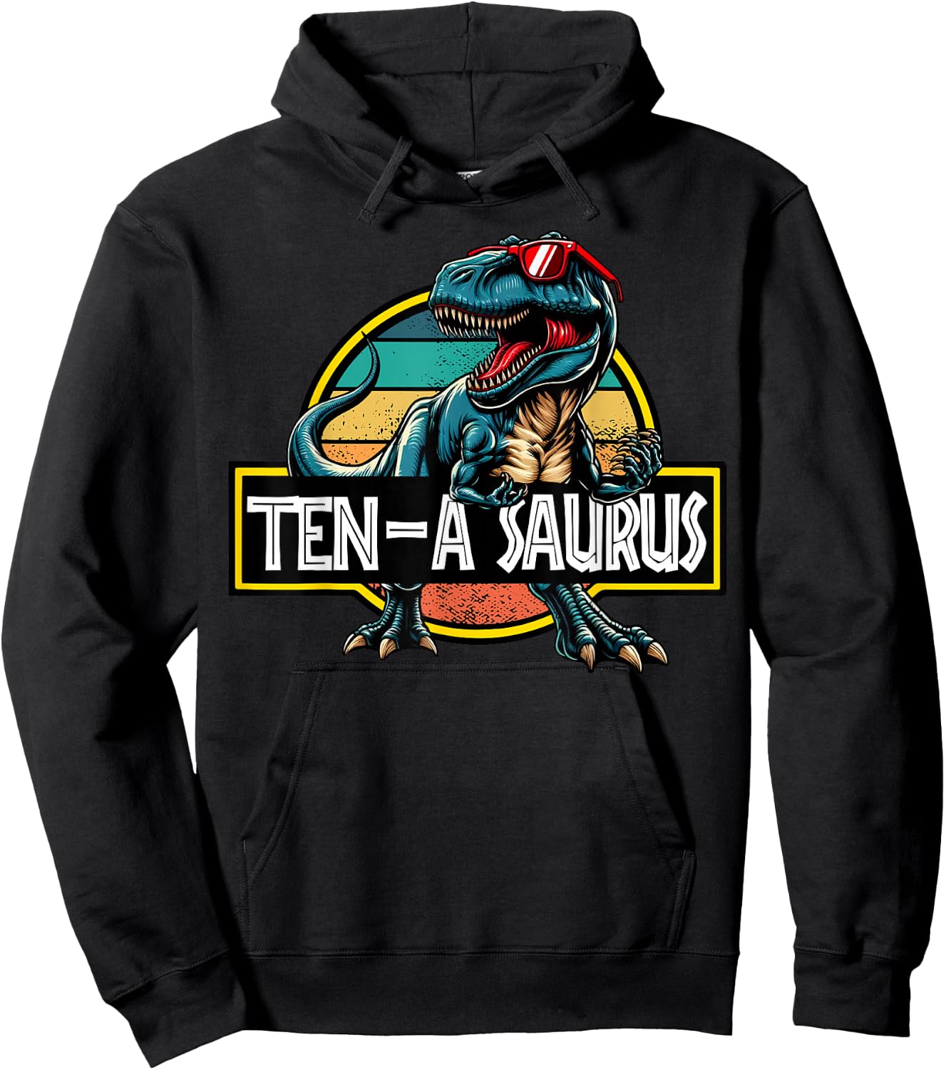 Ten A Saurus T Rex Dinosaur Birthday Party 10 Year Old Hoodie - Hoodie | Black