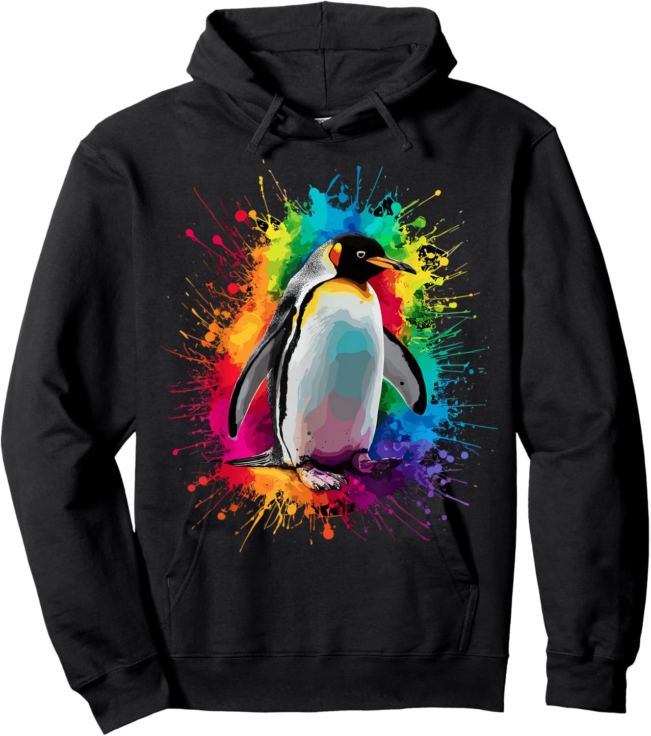 Colorful Paint Splash Penguin Animal Art Graphic Hoodie - Hoodie | Black