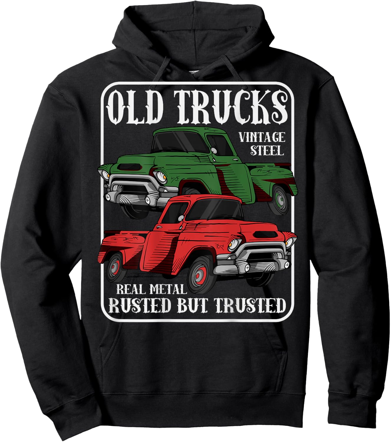Rusted Old Vintage Pick Up Trucks (Print On Back) Hoodie - Hoodie | Black