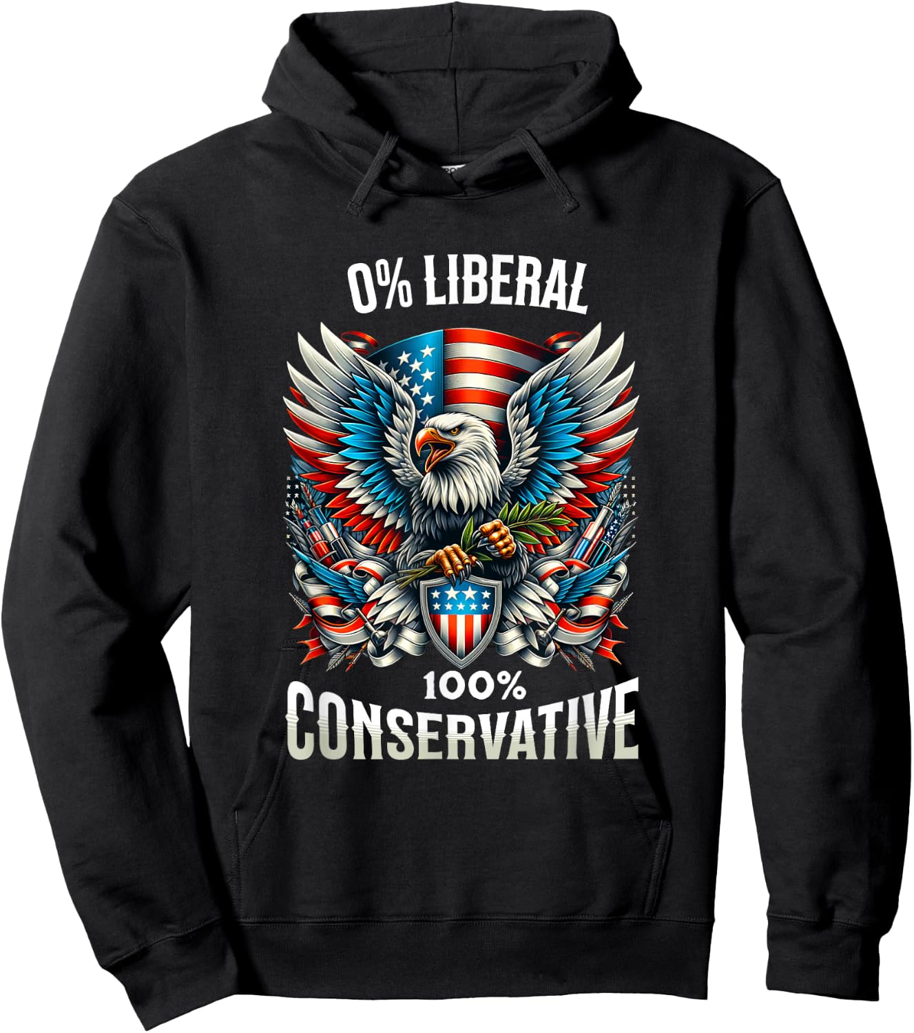 Patriotic Trump 0% Liberal 100% Conservative Eagle Graphic Hoodie - Hoodie | Black