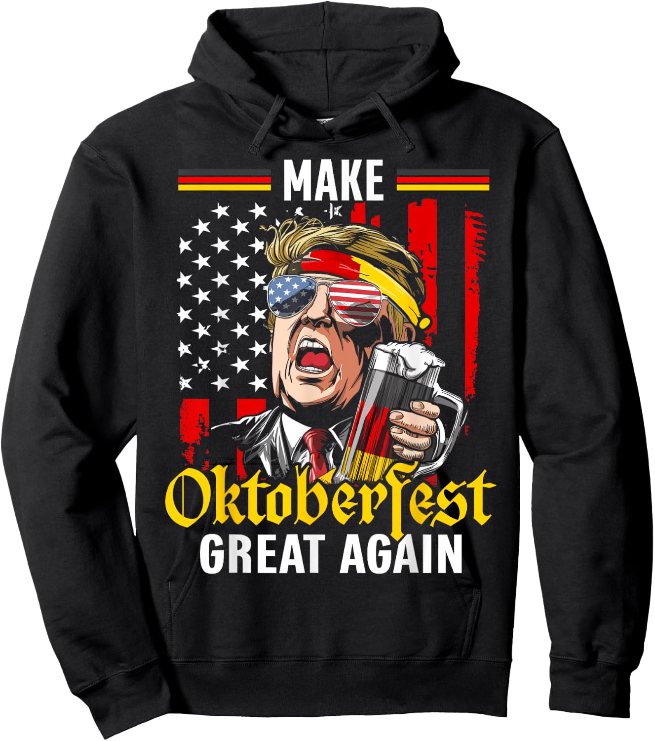 Make Oktoberfest Great Again Trump Beer USA Flag Oktoberfest Hoodie - Hoodie | Black