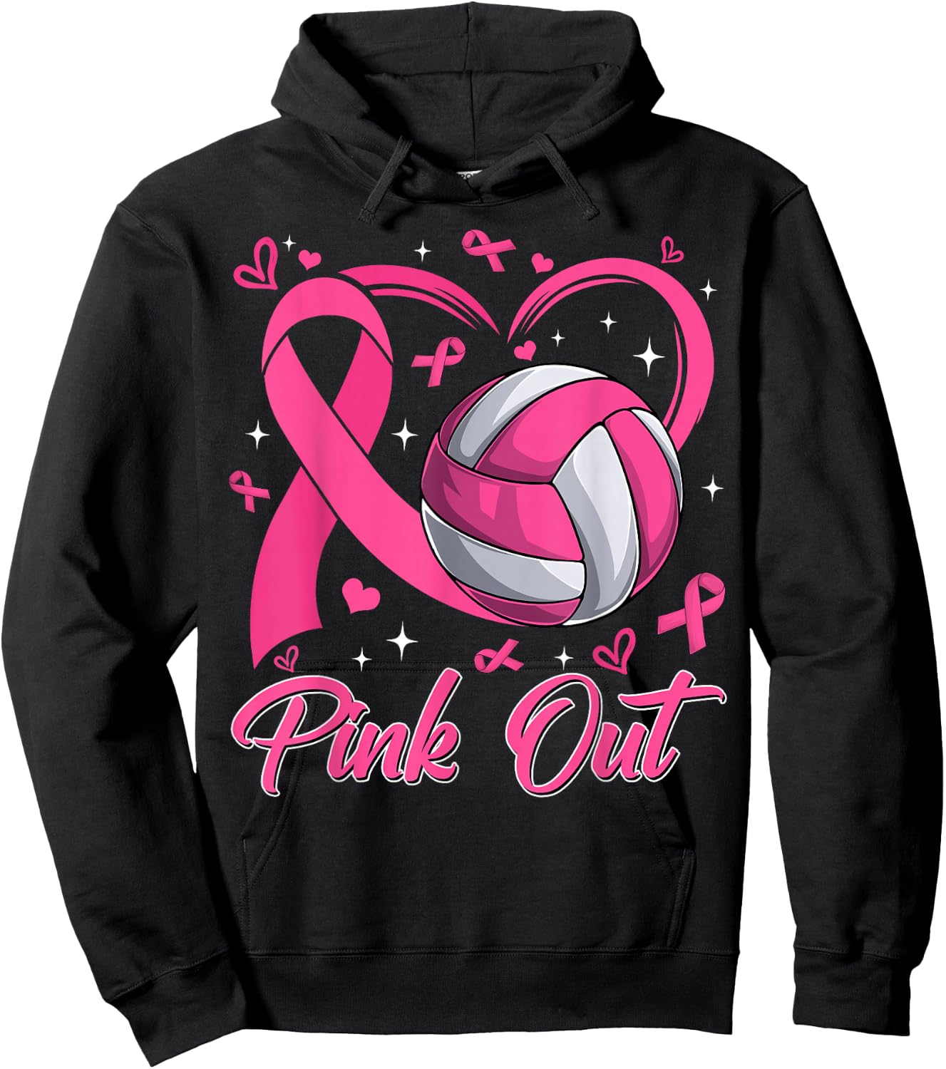 Pink Out Breast Cancer Awareness Day Volleyball Pink Ribbon Hoodie - Hoodie | Black