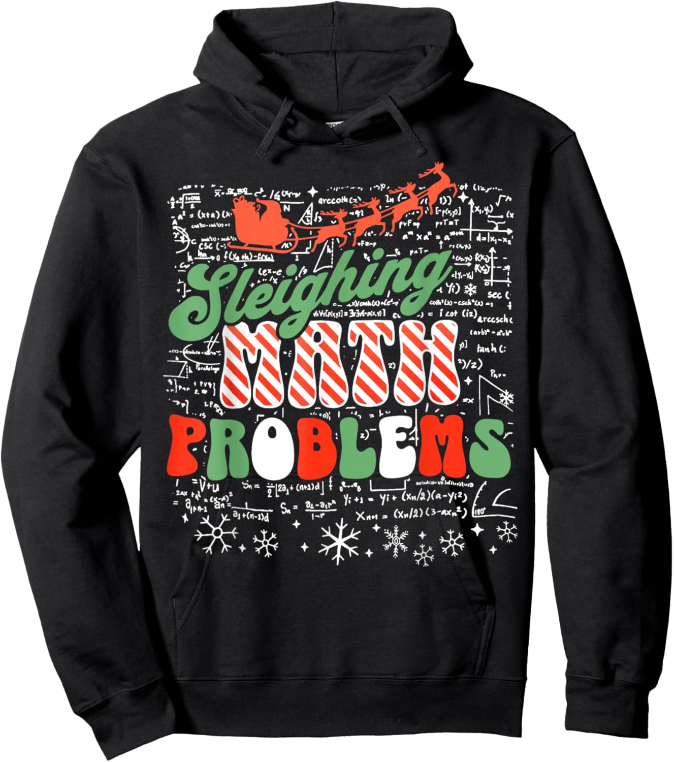 Retro Sleighing Math Problems Santa Math Teacher Christmas Hoodie - Hoodie | Black