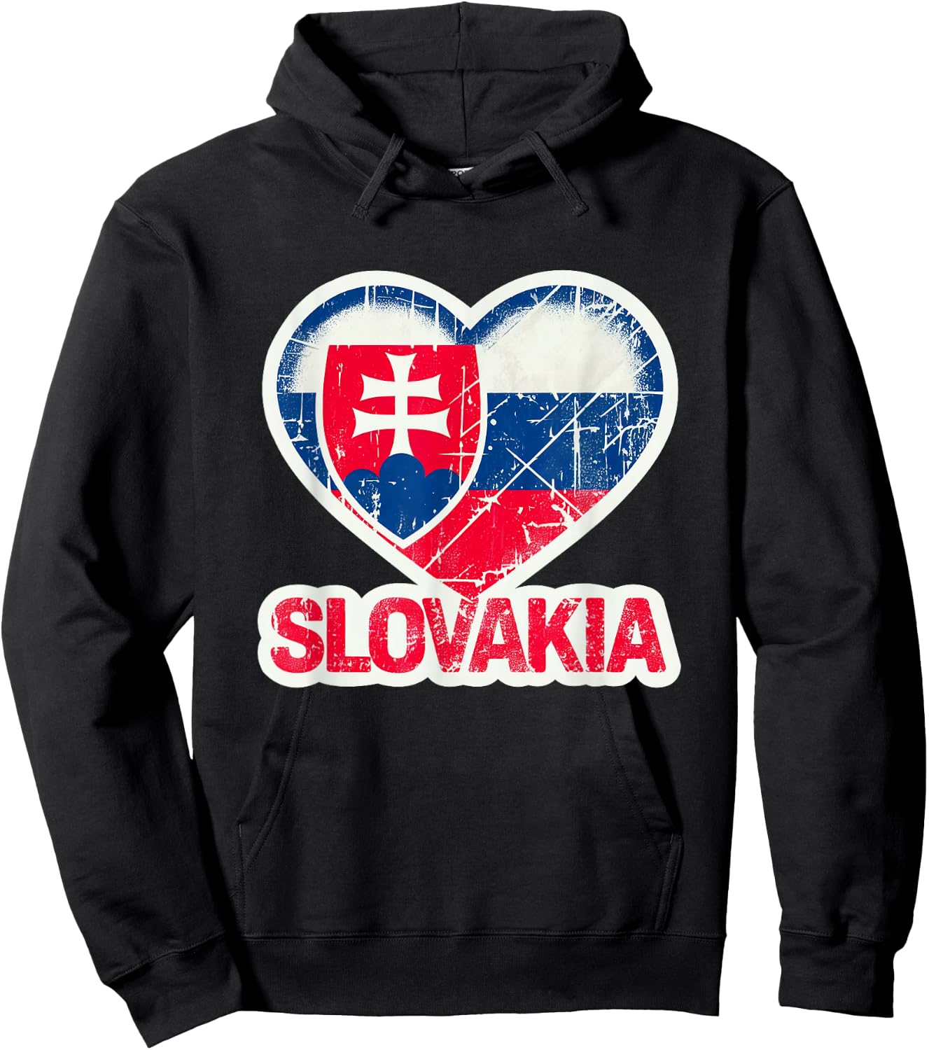 Vintage Slovakia Banner Fan Slovak Republic Flag Heart Retro Hoodie - Hoodie | Black