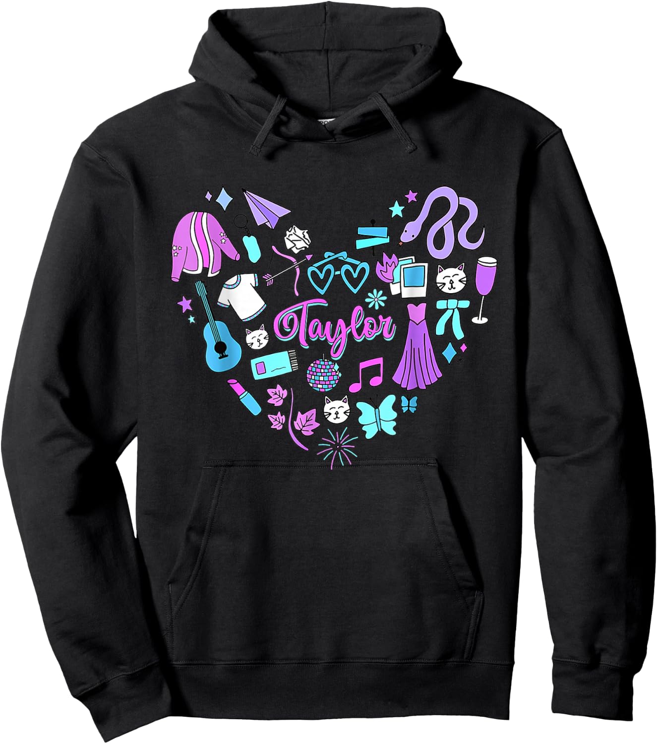 Taylor First Name I Love Taylor Girl Groovy 80's Vintage Hoodie - Hoodie | Black
