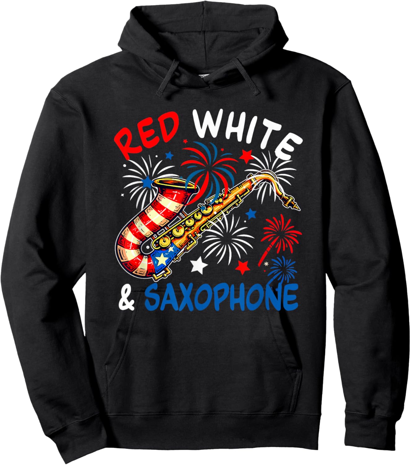 Red White And Saxophone 4th Of July US Flag Instrumentalist Hoodie - Hoodie | Black