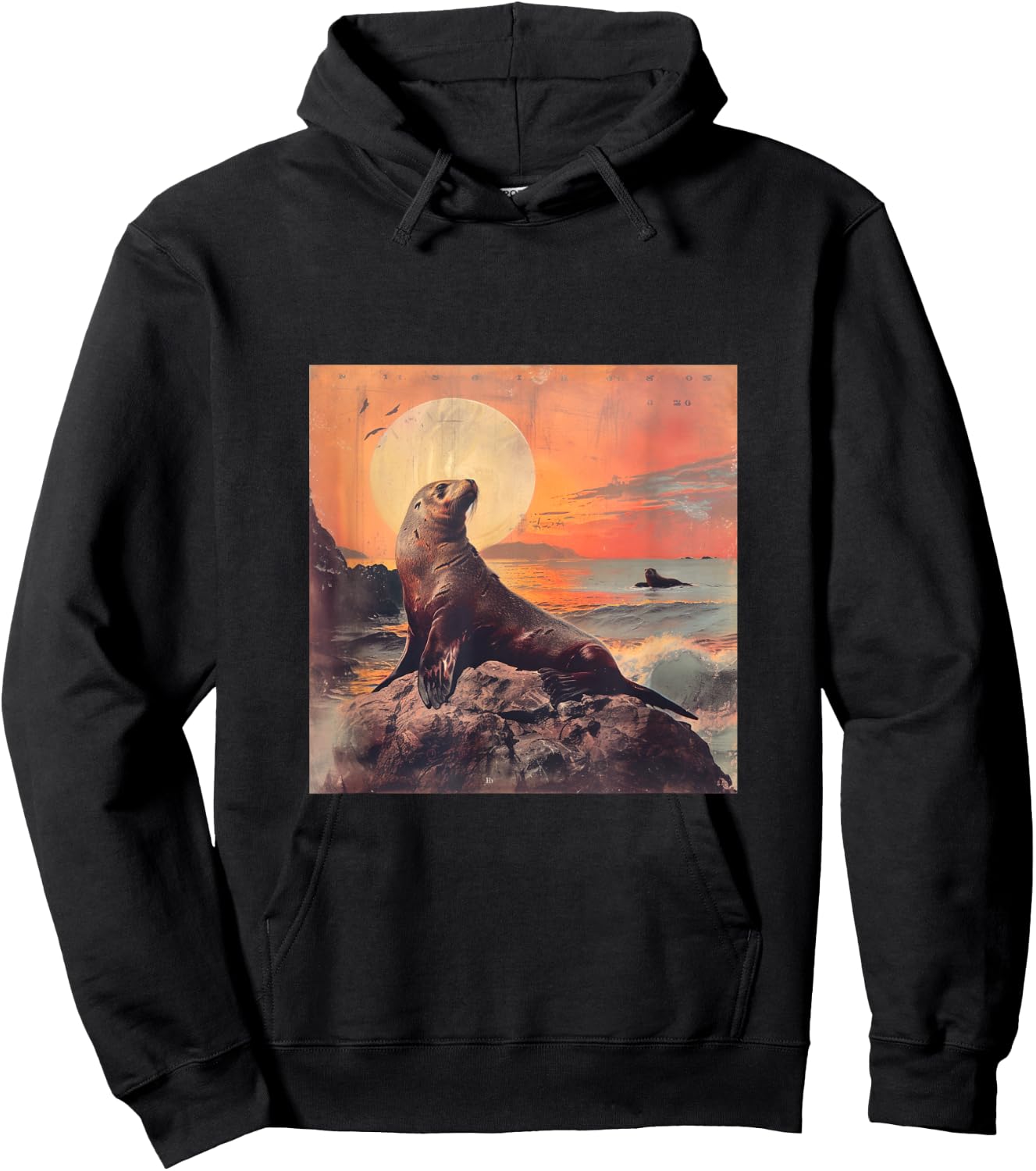 Vintage Sunset Sea Lion Hoodie - Hoodie | Black