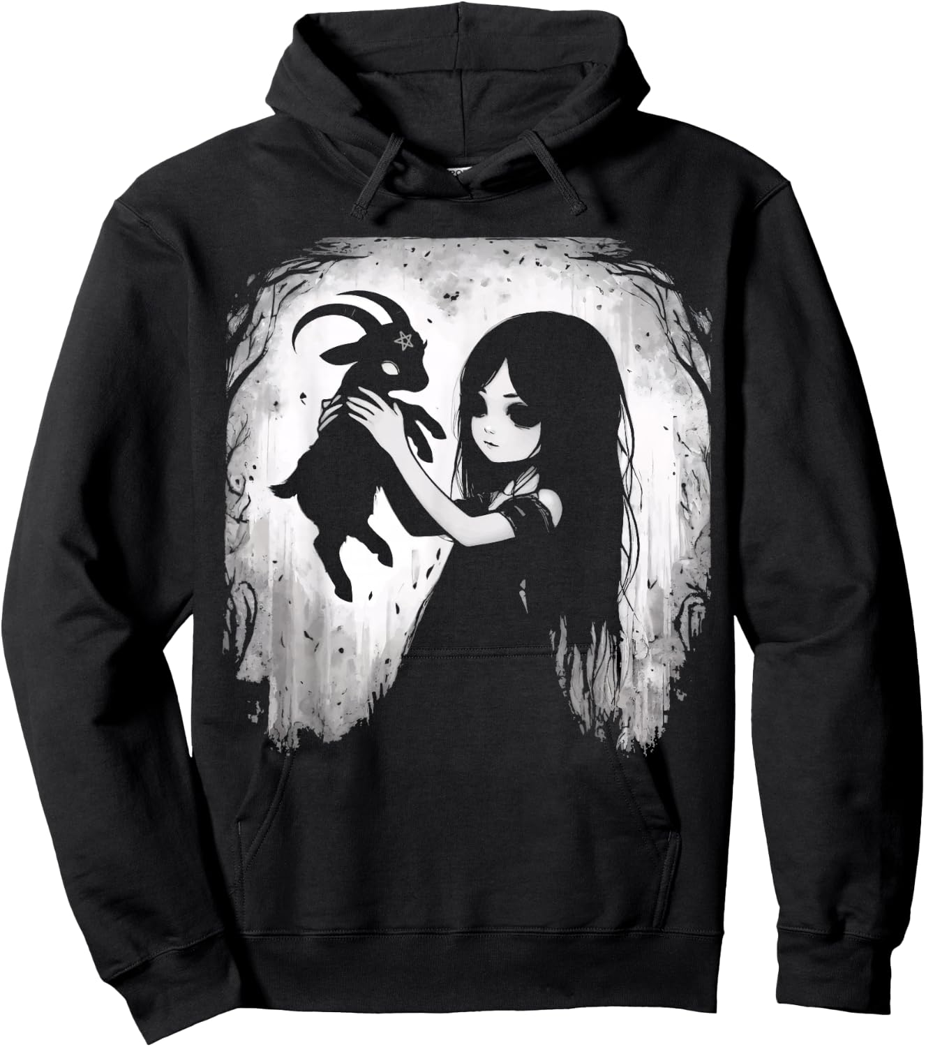Black Goat Demon Baphomet Goth Dark Alt Aesthetic Hoodie - Hoodie | Black