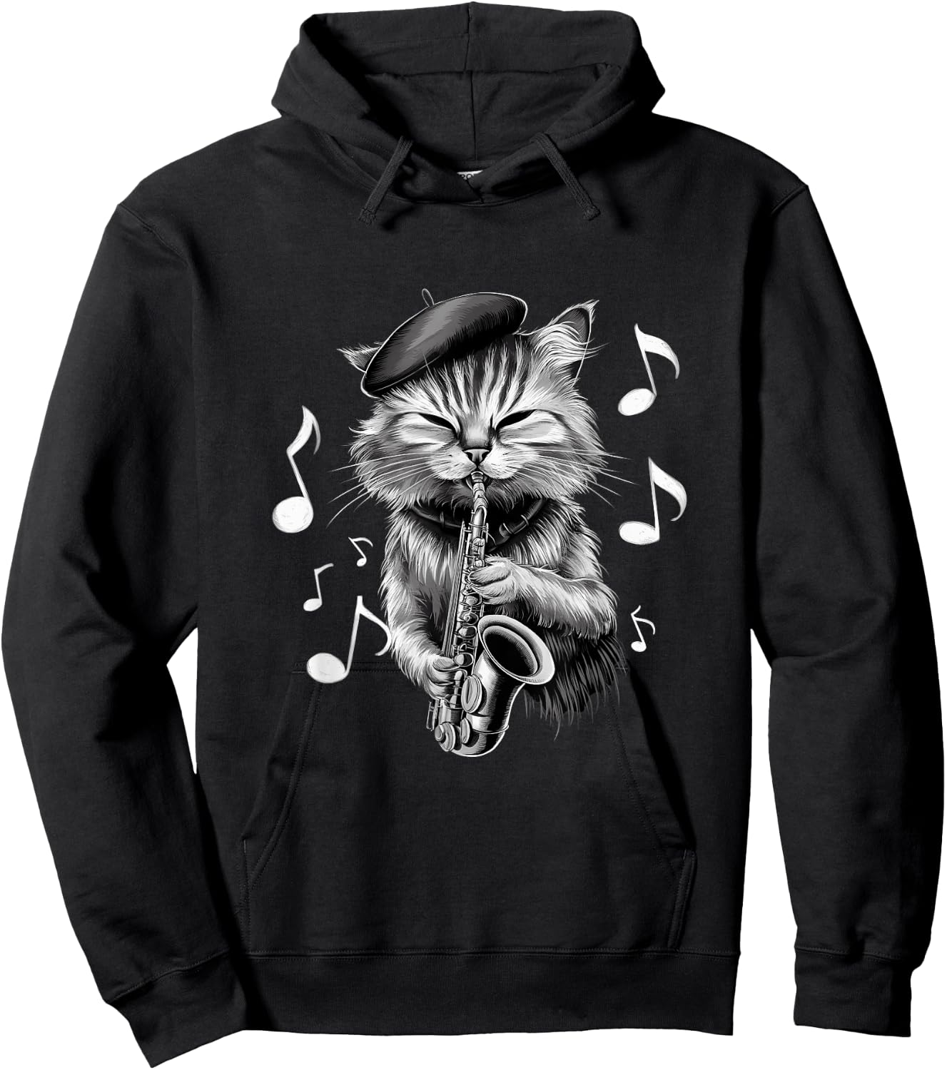Cool Jazz Cat Playing Saxophone Cartoon Art Women Hoodie - Hoodie | Black
