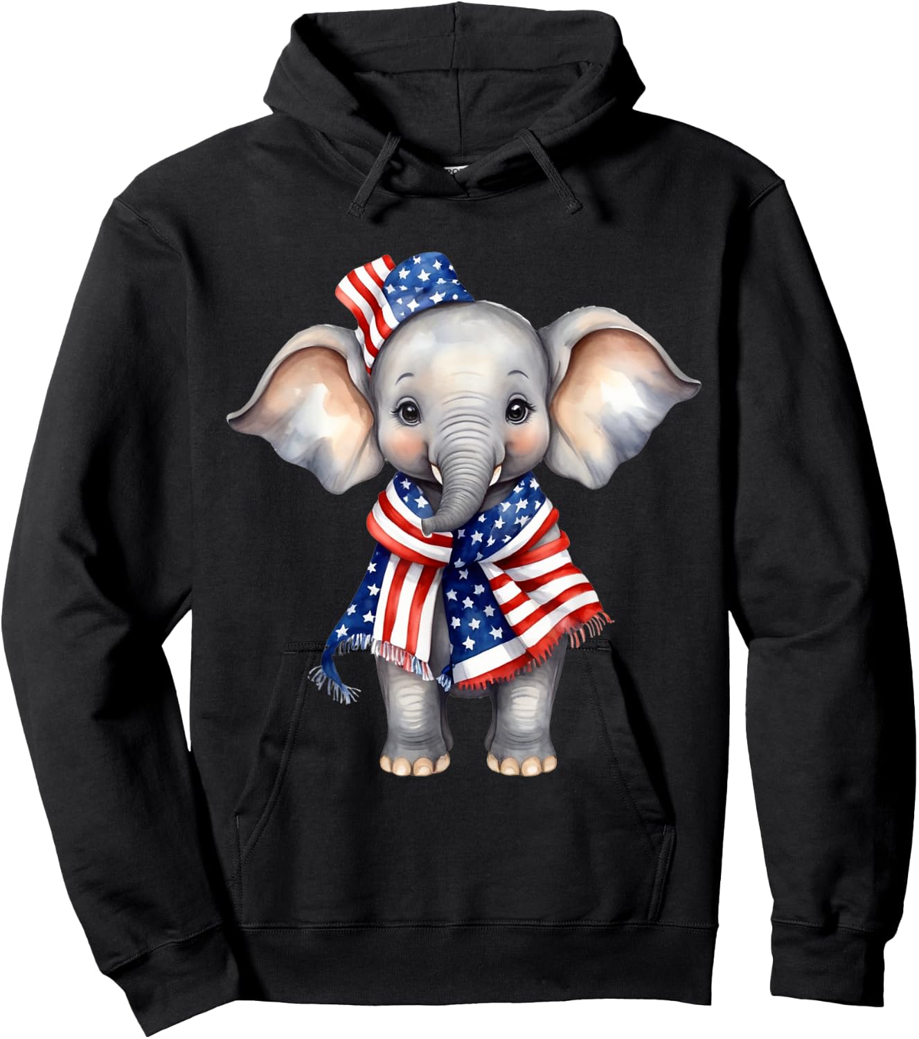 Elephant 4th of July American Flag Elephant Animal Patriotic Hoodie - Hoodie | Black