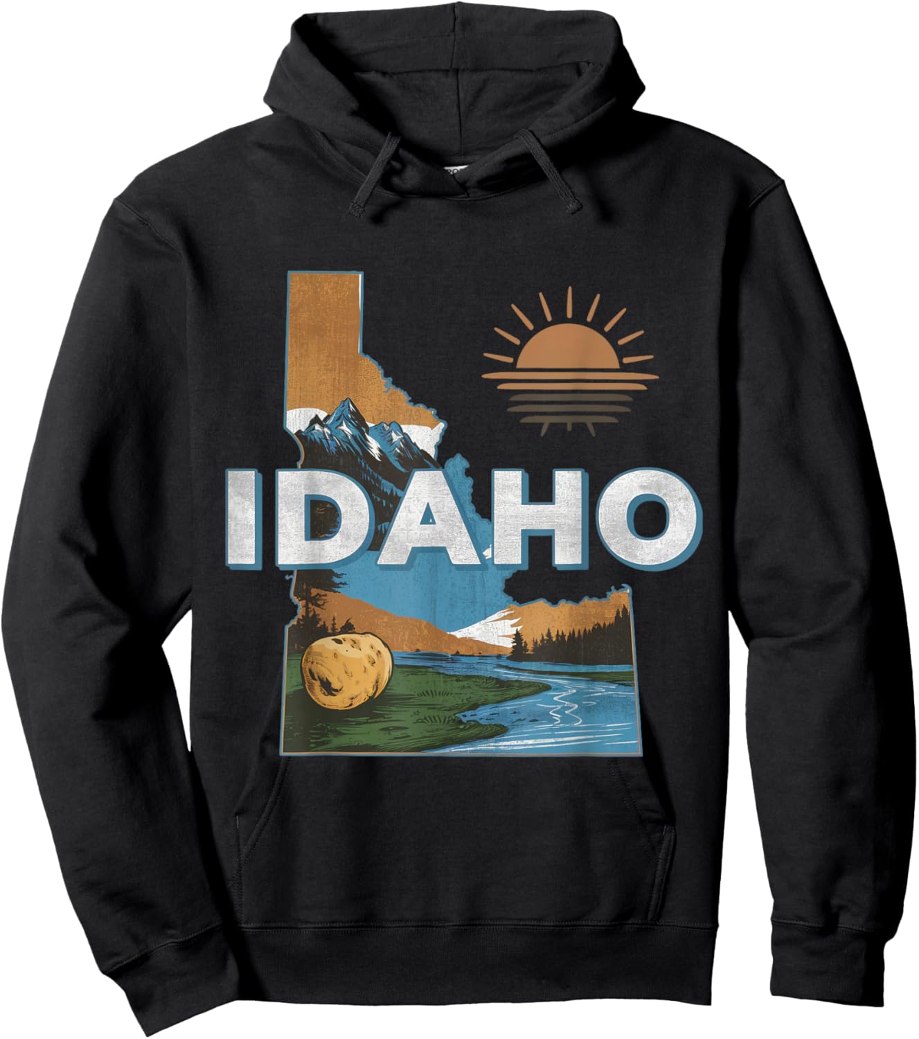 Idaho USA State Potato Mountains Scenic River Souvenir Hoodie - Hoodie | Black