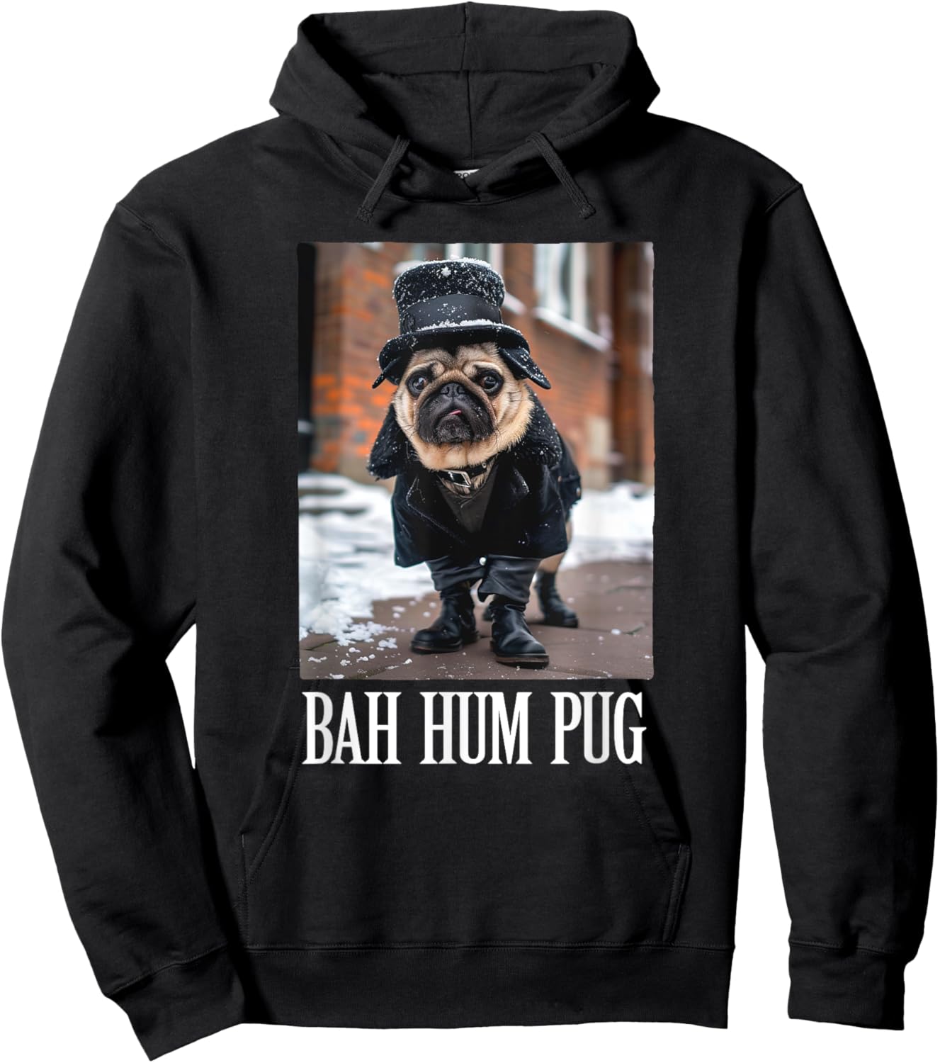 Funny Dog Bah Hum Pug Christmas Pet Holiday Photo Humbug Bug Men Women Girls Kids Hoodie - Hoodie | Black