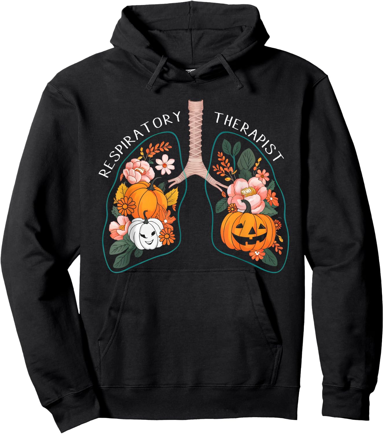 Respiratory Therapist RT Lung Floral Pumpkin Halloween Hoodie - Hoodie | Black