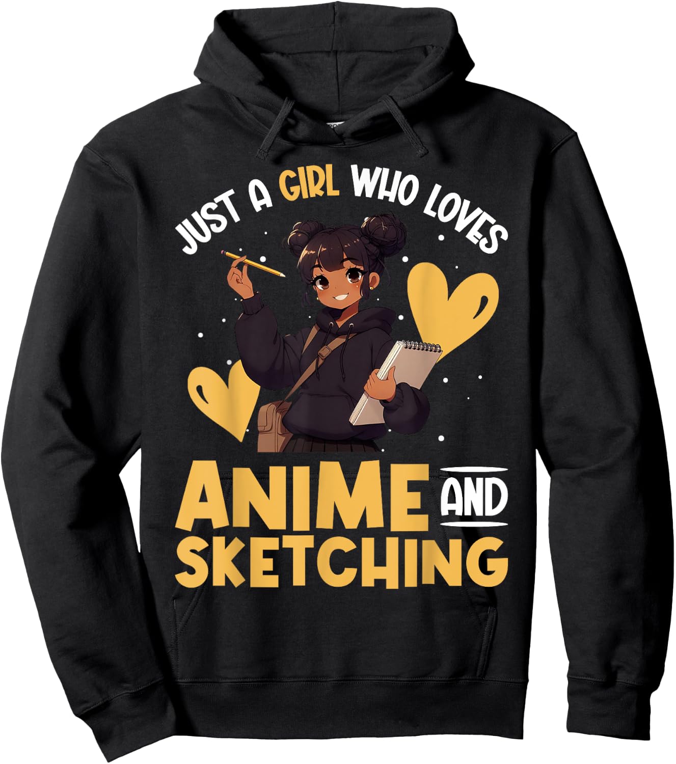 Just A Girl Who Loves Anime And Sketching Afro Anime Merch Hoodie - Hoodie | Black
