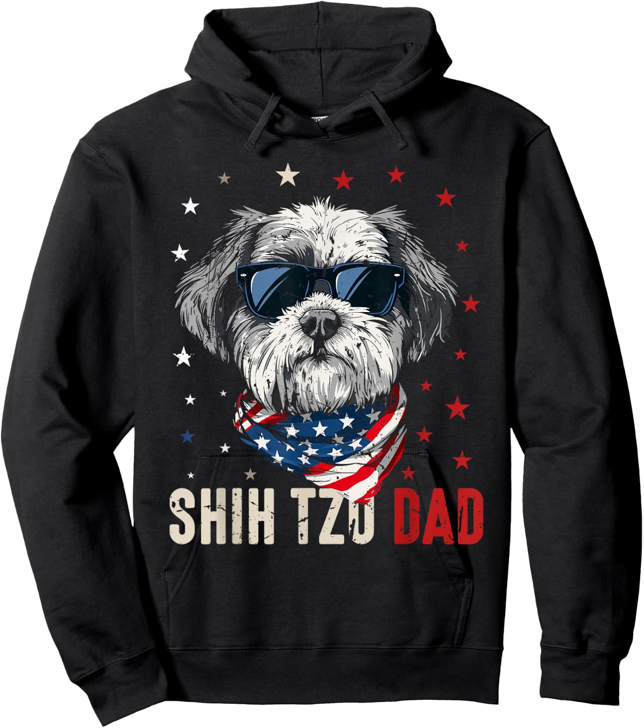 Funny Shih Tzu Dad Usa Stars 4th Of July Fathers Day Hoodie - Hoodie | Black
