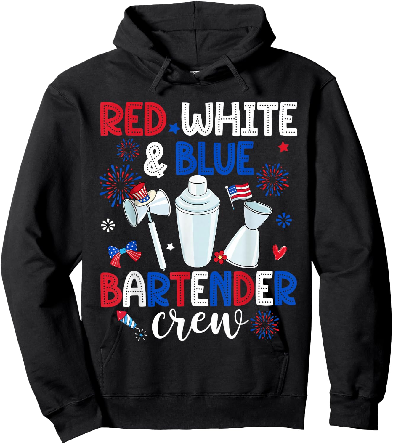 Red White & Blue Bartender Crew Happy 4th Of July Hoodie - Hoodie | Black